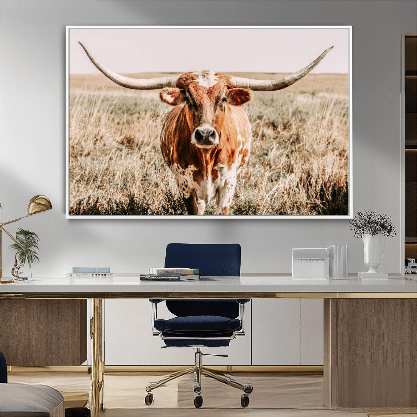 54986862-MGV-CV-36X24-Majestic Longhorn Wall Art – Canvas Print of Graceful Strength & Bold Spirit, Wild Plains Beauty Nature Inspired Rustic Decor for