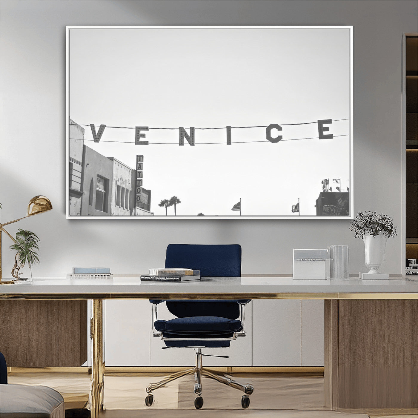 68254589-MGV-CV-36X24-Venice Sign Wall Art Canvas Print, Framed Venice Letters Art Picture Print, Los Angeles Perfect Minimalist Urban Decor Artwork