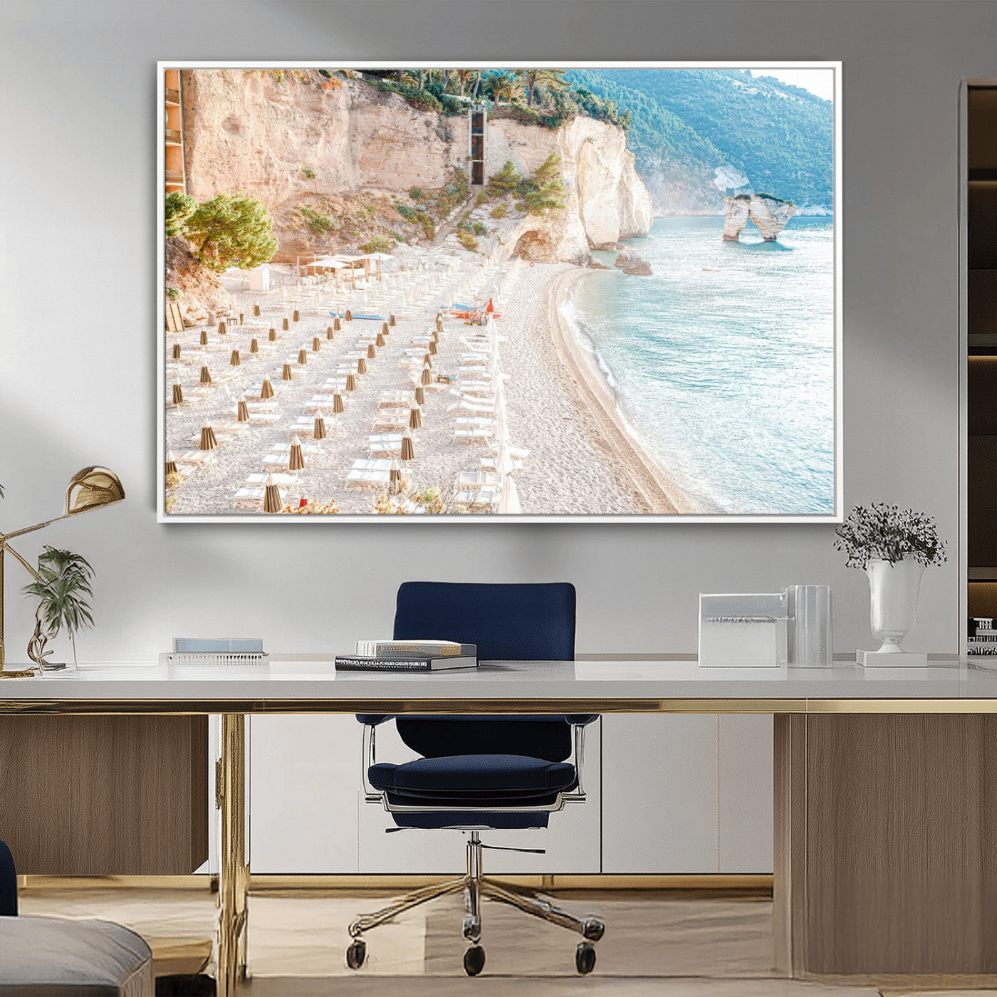 84816639-MGV-CV-36X24-Mediterranean Beach Wall Art Canvas Print, Framed Airy Coastal Art Picture Print, Summer Shore Perfect Coastal Retreat Decor