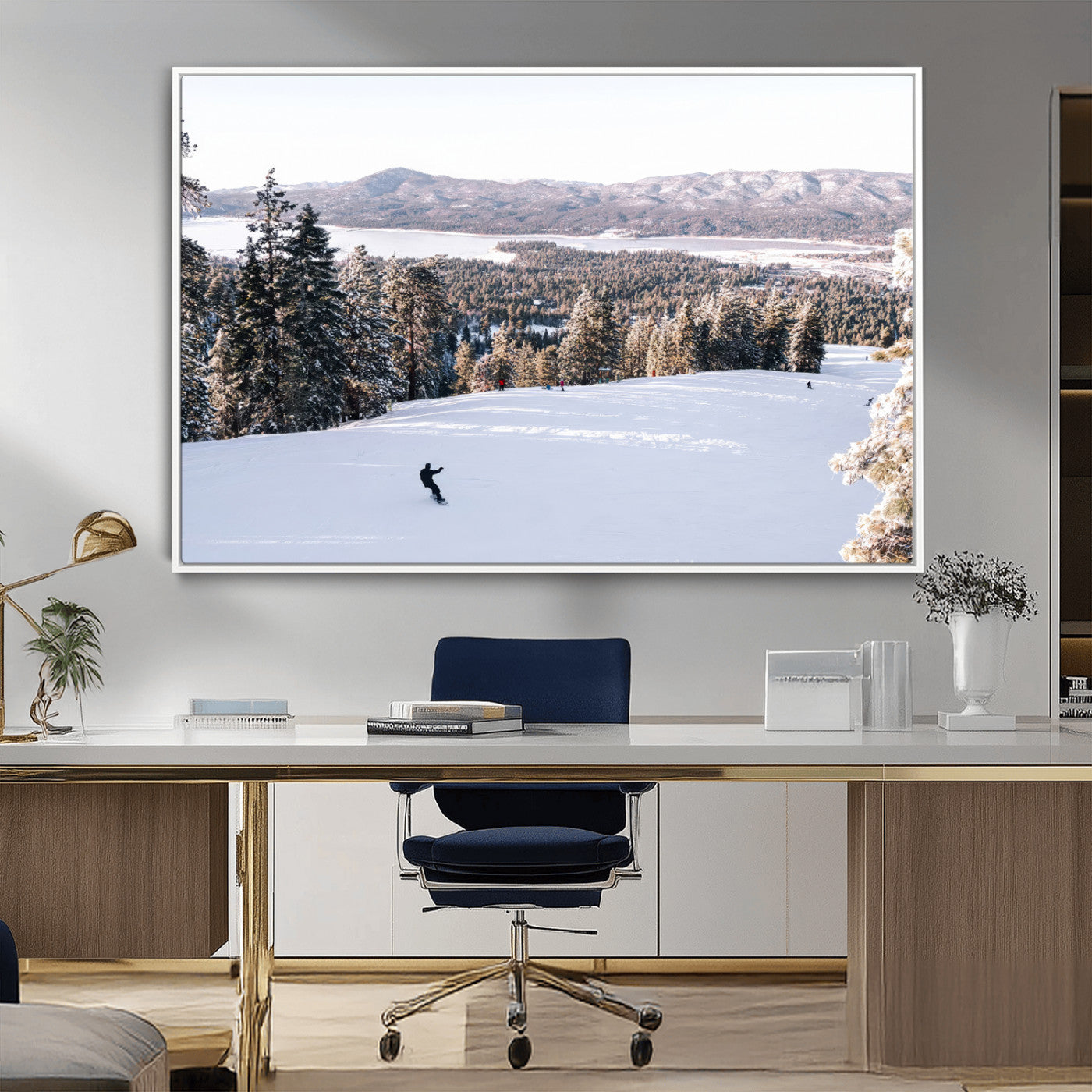 79857868-MGV-CV-36X24-Snowy Mountain Wall Art Canvas Print, Framed Ski Slope Art Picture Print, Winter Forest Perfect Modern Rustic Decor Artwork