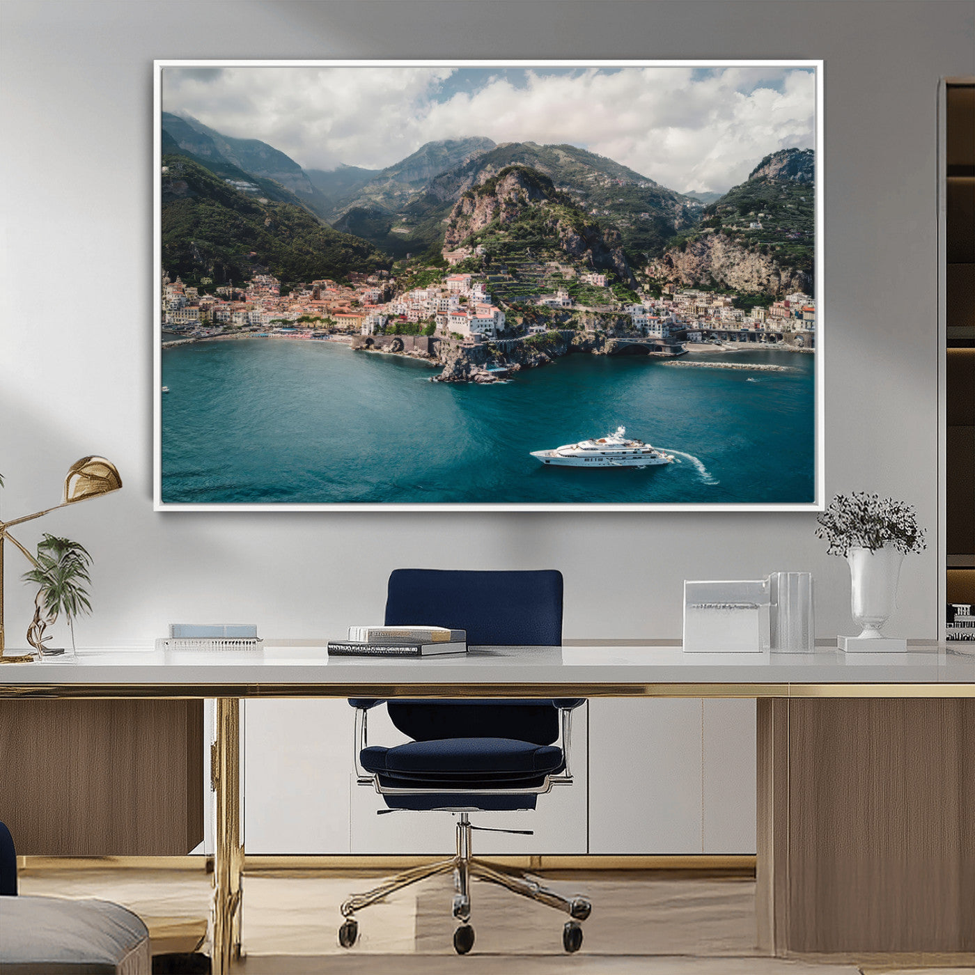 20321590-MGV-CV-36X24-Amalfi Coast Wall Art Canvas Print, Framed Italy Travel Art Picture Print, Mediterranean Landscape Perfect Mediterranean Coastal