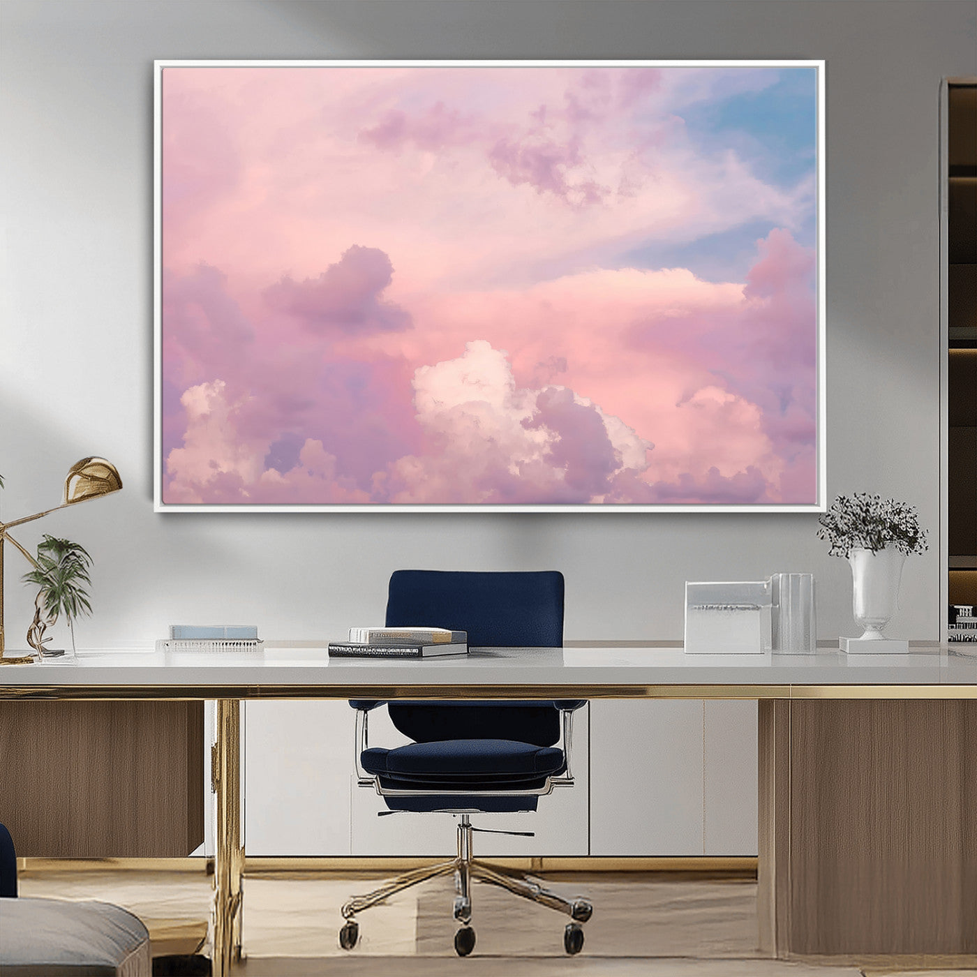 22874890-MGV-CV-36X24-Pastel Sky Wall Art Canvas Print, Framed Dreamy Cloudscape Art Picture Print, Sunset Glow Perfect Minimalist Serenity Decor