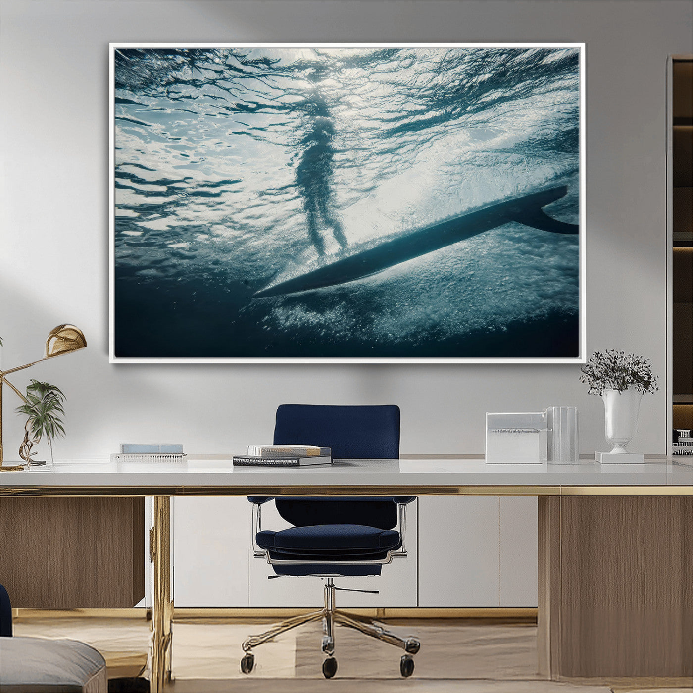 71192524-MGV-CV-36X24-Submerged Surf Wall Art Canvas Print, Framed Underwater Perspective Art Picture Print, Ocean Surf Perfect Coastal Adventure Decor