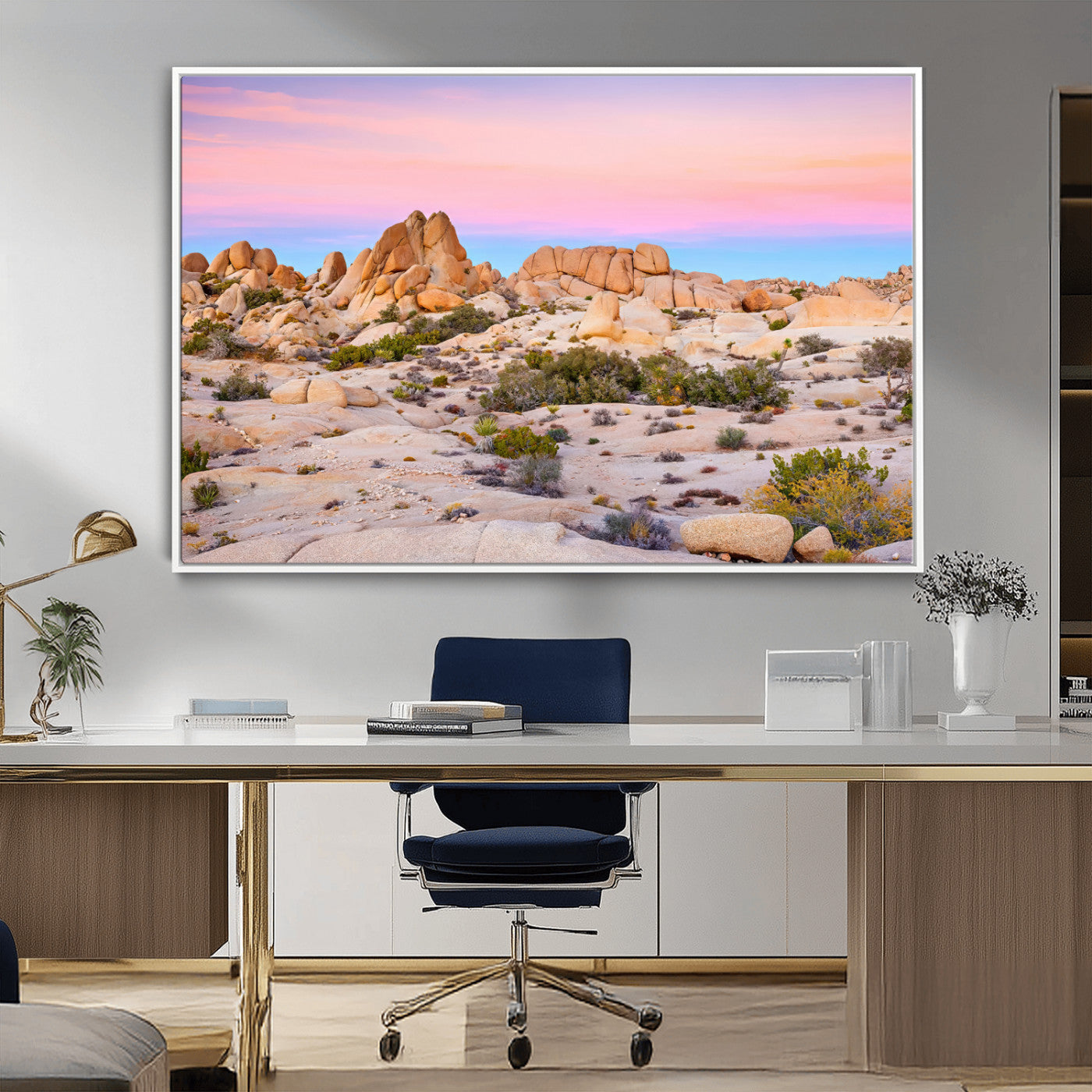 96167137-MGV-CV-36X24-Vibrant Sunset Sky Wall Art Canvas Print, Framed Joshua Tree Art Picture Print, Rugged Terrain Perfect Southwestern Boho Decor