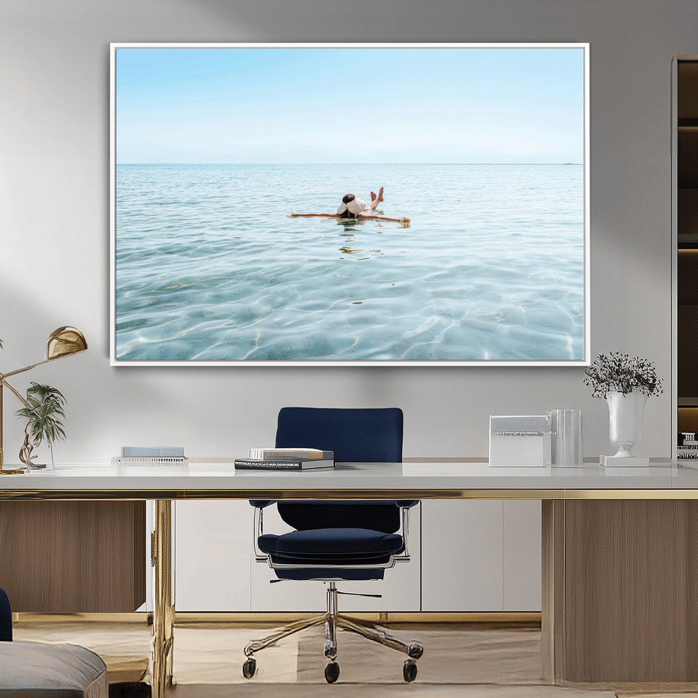 32624554-MGV-CV-36X24-Swimming Relaxation Wall Art Canvas Print, Framed Peaceful Water Art Picture Print, Clear Sea Perfect Minimalist Aquatic Decor