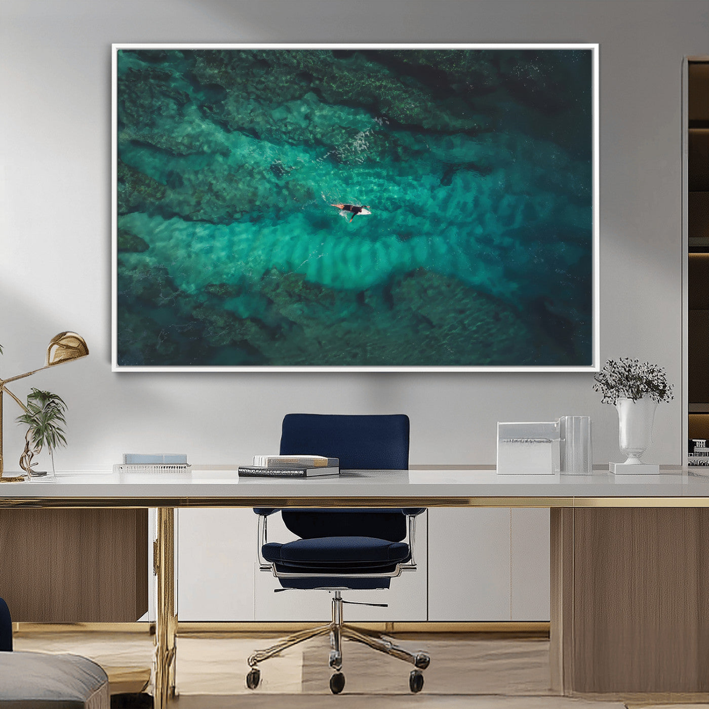 93287752-MGV-CV-36X24-Ocean Surf Wall Art Canvas Print, Framed Blue Waters Art Picture Print, Vibrant Seascape Perfect Coastal Adventure Decor Artwork