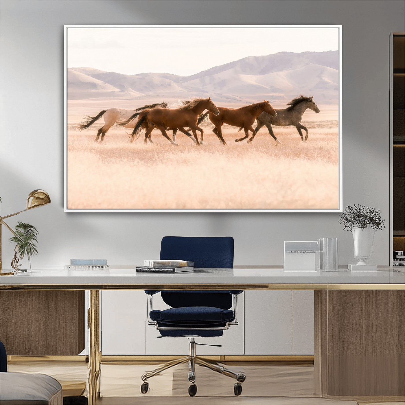 83644685-MGV-CV-36X24-Wild Horse Art Wall Art Canvas Print, Framed Rustic Western Art Picture Print, Desert Horse Scene Perfect Rustic Western Decor