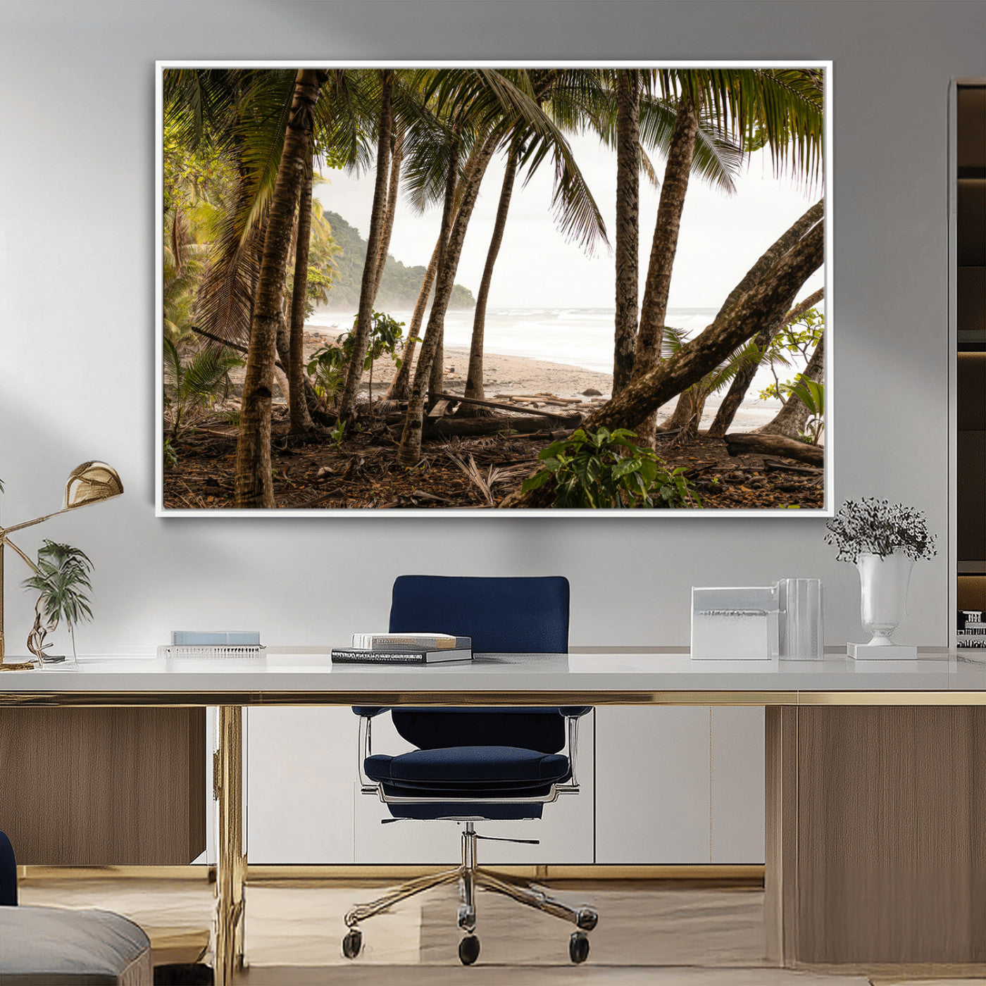 92093951-MGV-CV-36X24-Tropical Jungle Wall Art Canvas Print, Framed Palm Tree Forest Art Picture Print, Coastal Escape Perfect Jungle Retreat Decor