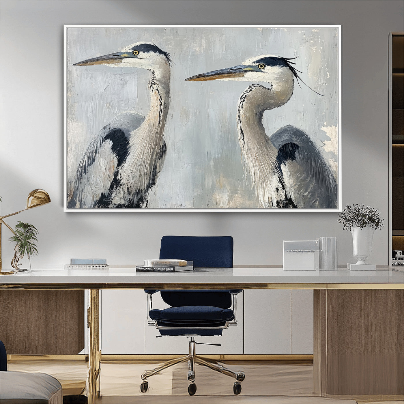 19427826-MGV-CV-36X24-Bird Canvas Decor Wall Art Canvas Print, Framed Coastal Bird Pair Art Picture Print, Minimalist Wildlife Wall Perfect Coastal