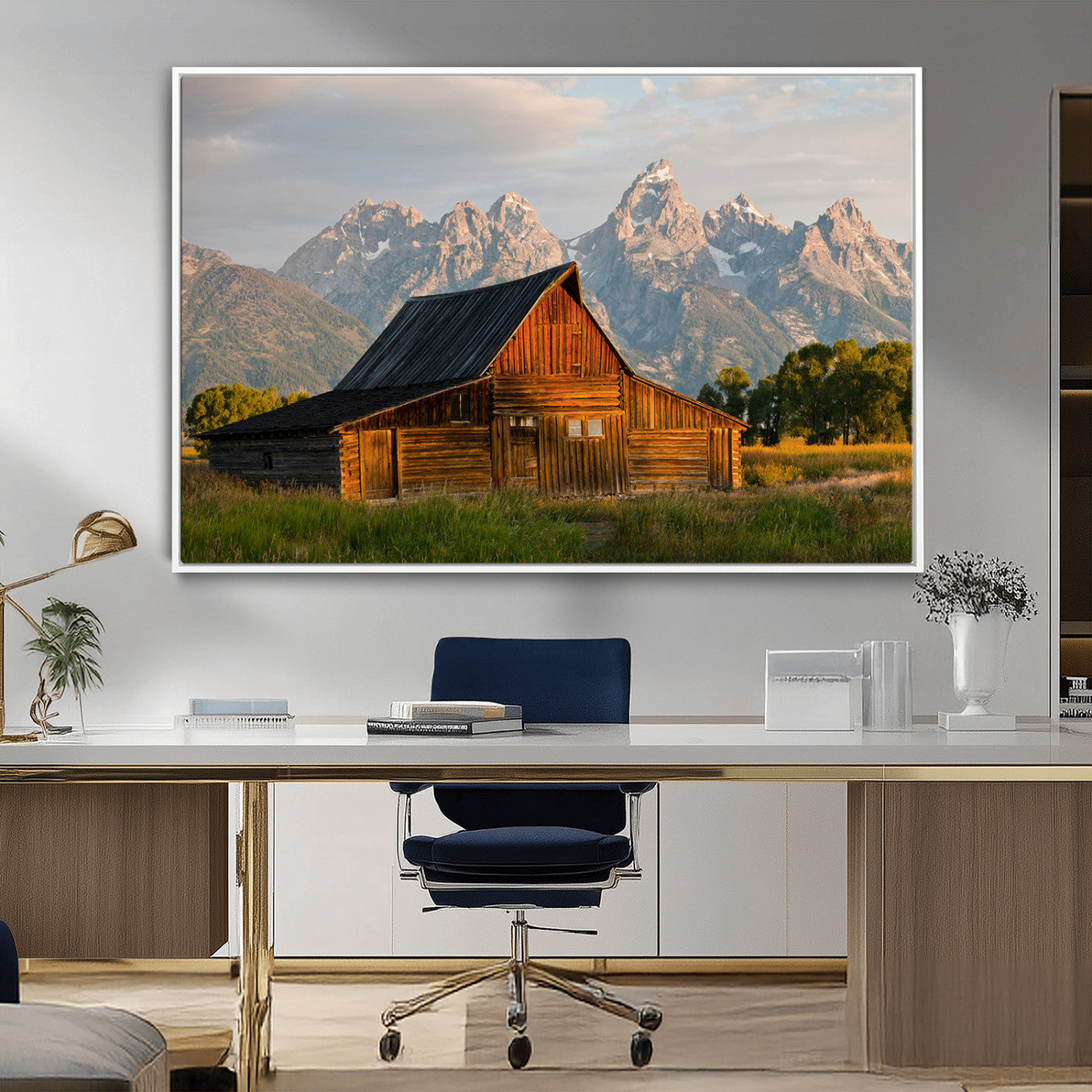 31771014-MGV-CV-36X24-Rustic Barn Wall Art Canvas Print, Framed Western Landscape Art Picture Print, Farmhouse Style Perfect Rustic Farmhouse Decor