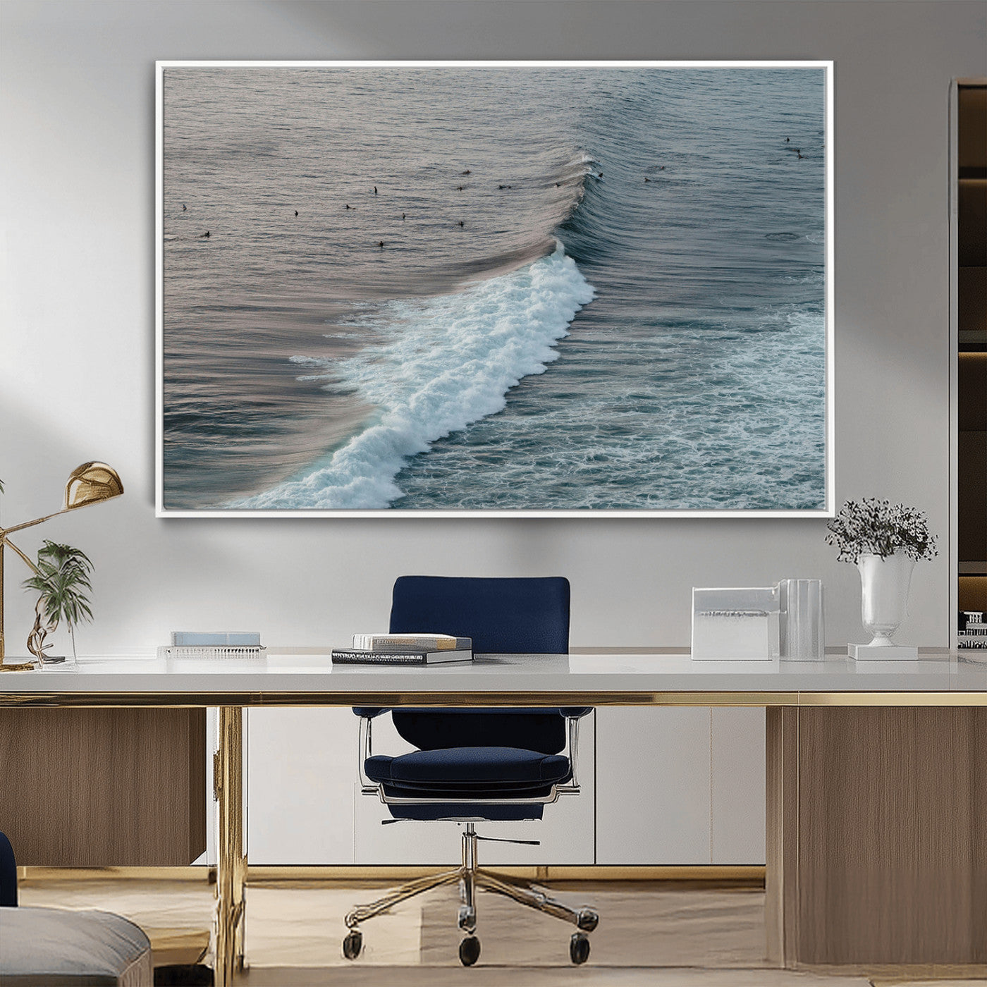 23077324-MGV-CV-36X24-Ocean Waves Wall Art Canvas Print, Framed Coastal Serenity Art Picture Print, Surf Aesthetic Perfect Modern Coastal Decor Artwork
