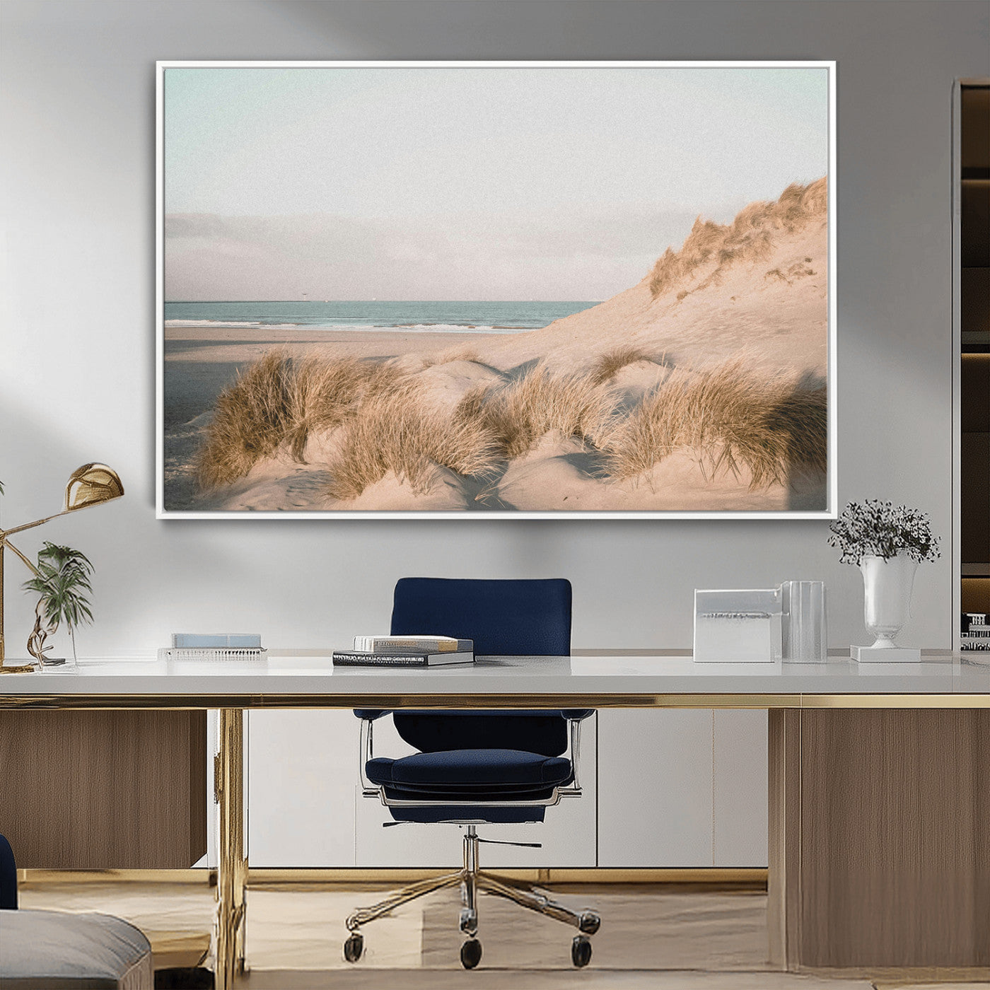 28064037-MGV-CV-36X24-Minimalist Seascape Wall Art Canvas Print, Framed Neutral Beach Print Art Picture Print, Sand Dune Photography Perfect