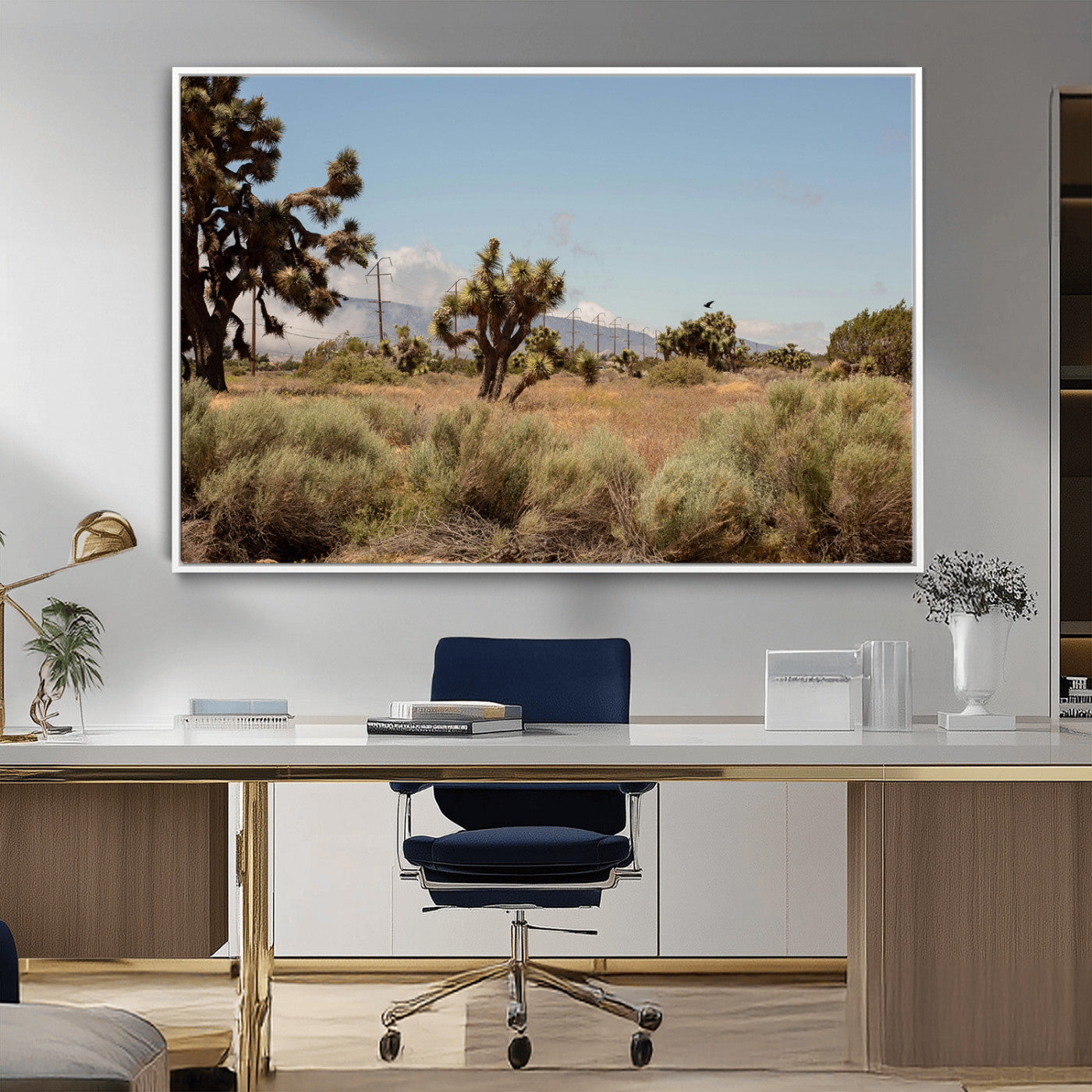 16114018-MGV-CV-36X24-Joshua Tree Wall Art Canvas Print, Framed Desert Landscape Art Picture Print, Mountain Horizon Perfect Southwestern Boho Decor