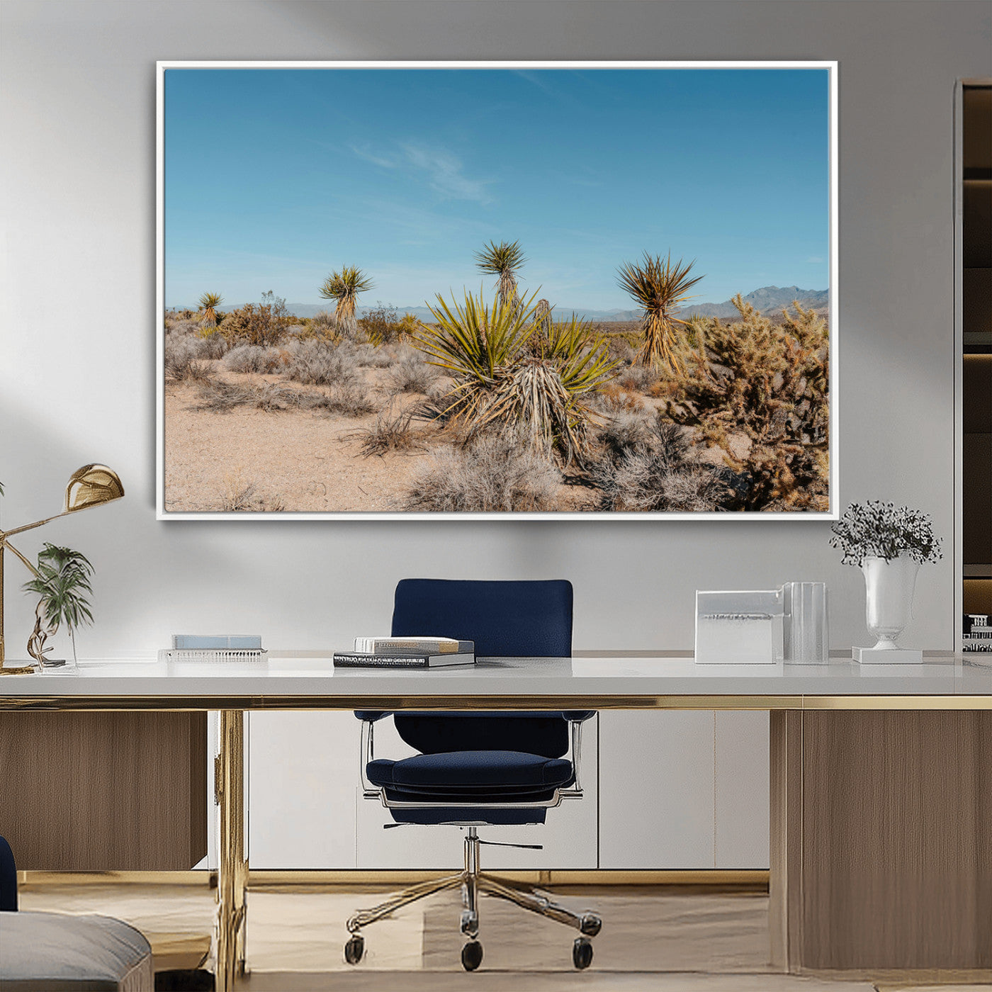 35156165-MGV-CV-36X24-Joshua Tree Wall Art Canvas Print, Framed Desert Landscape Art Picture Print, Warm Earth Tones Perfect Southwestern Minimalist