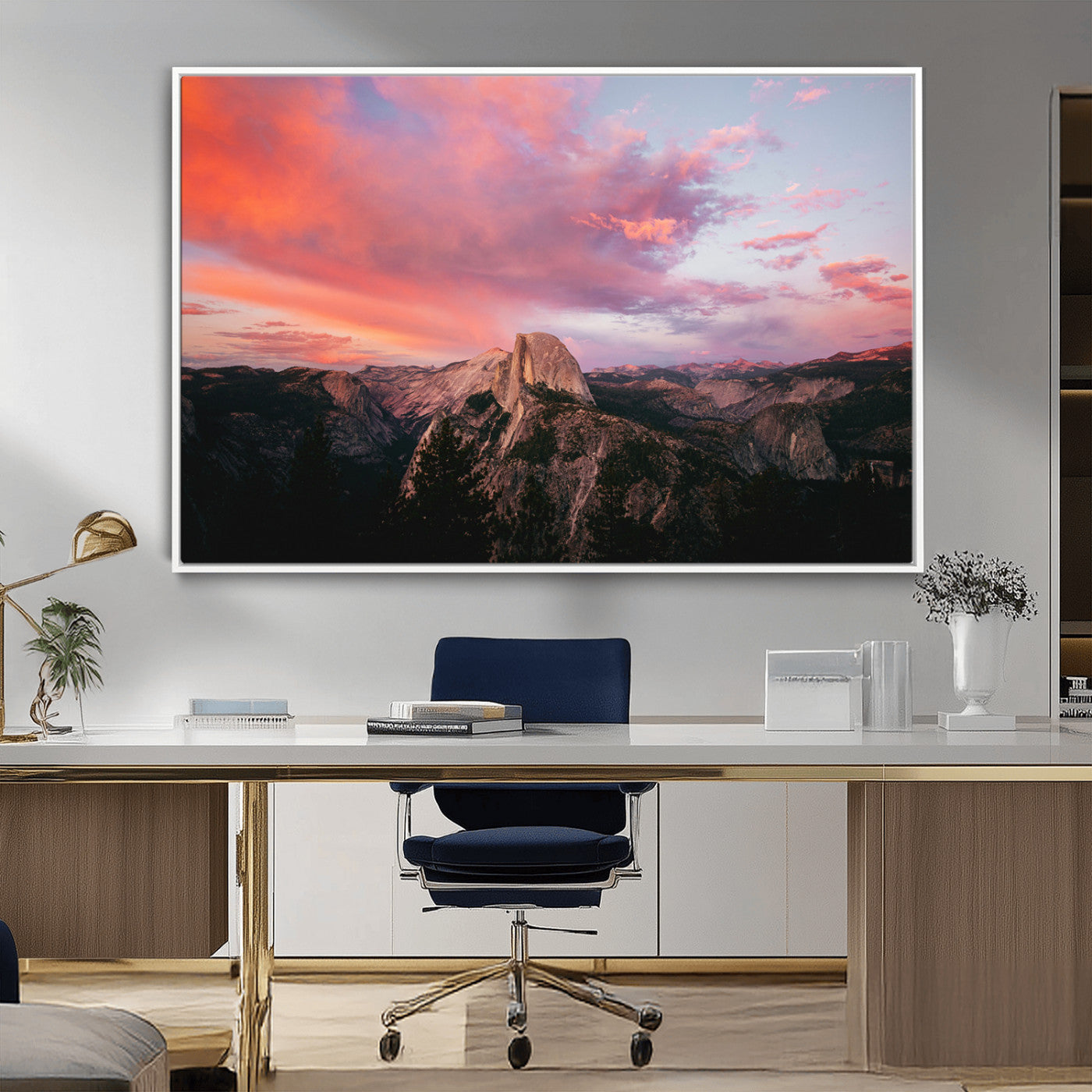 32786115-MGV-CV-36X24-Half Dome Wall Art Canvas Print, Framed Yosemite National Park Art Picture Print, Dramatic Sunset Perfect Adventurous Wilderness