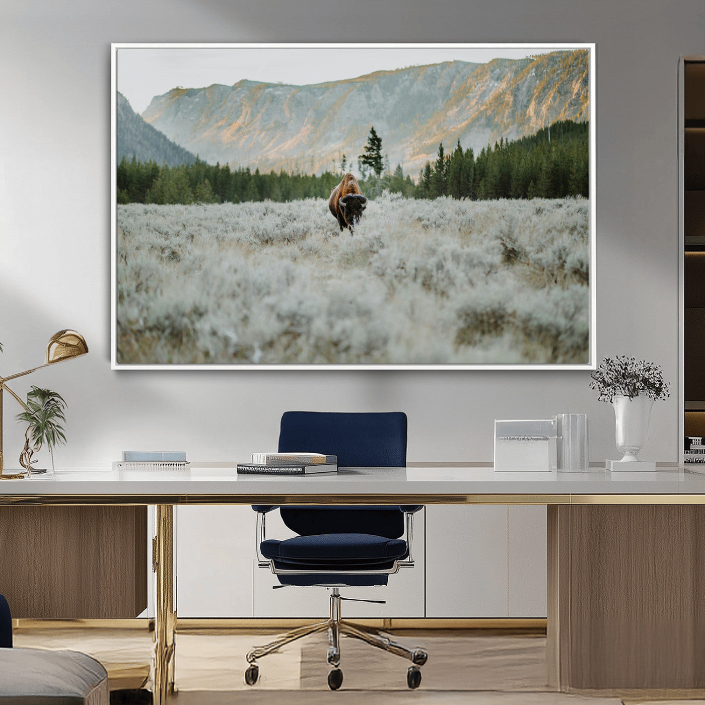 41674074-MGV-CV-36X24-Bison Wall Art – American Buffalo Wildlife Photography Canvas Print, Western Mountain Landscape Artwork Rustic Nature Decor for