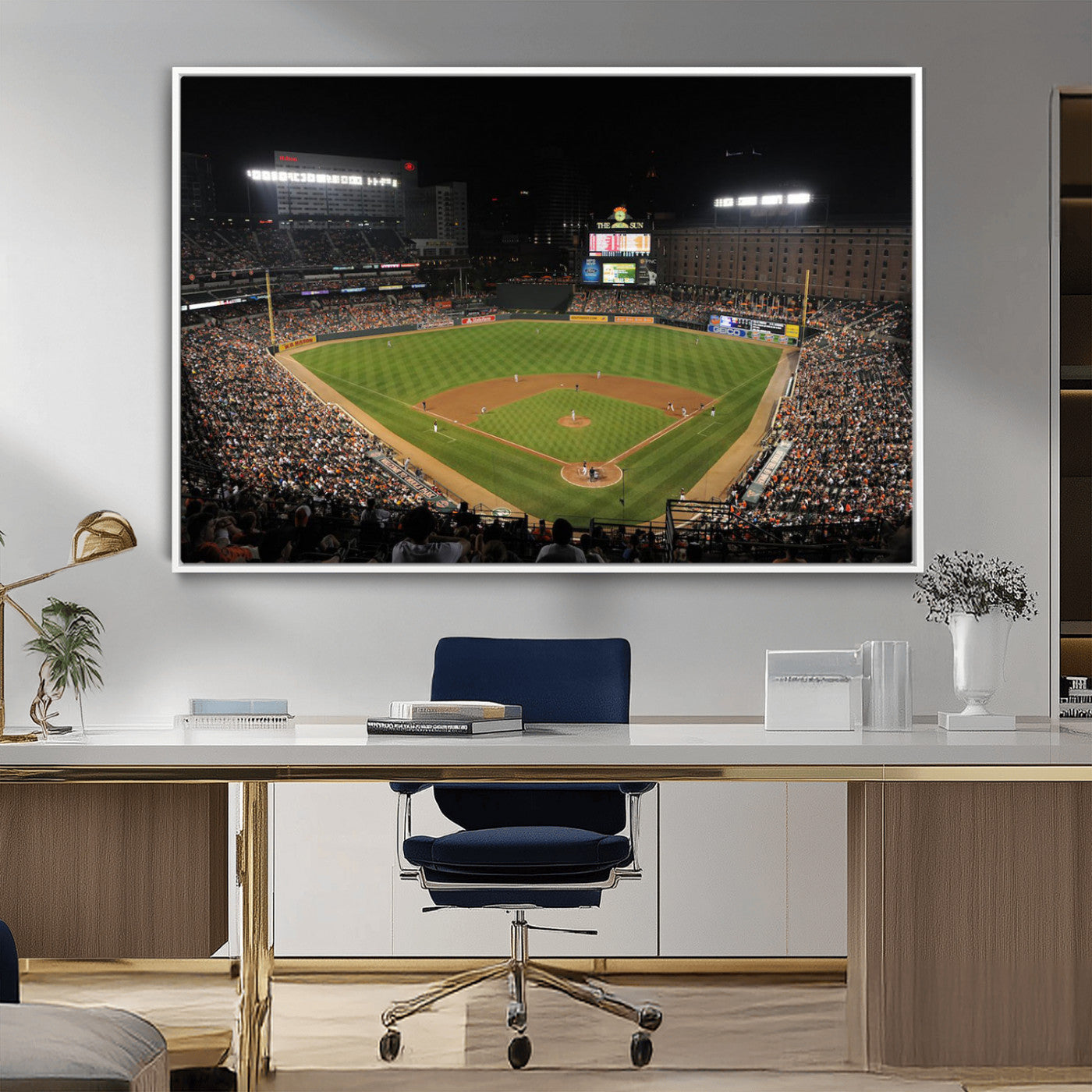 26445161-MGV-CV-36X24-Baseball Stadium at Night – Panoramic Ballpark Canvas Wall Art, Sports Decor for Man Cave, Office, Game Room, Sports Bar, Baseball