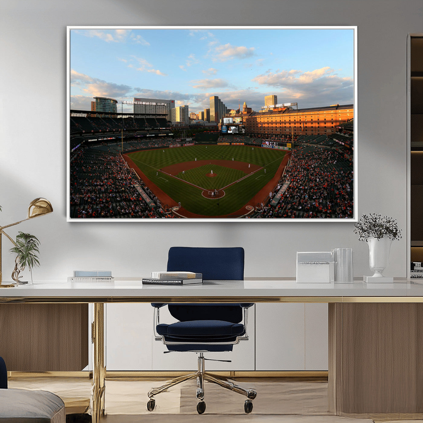 22285236-MGV-CV-36X24-Baseball Stadium Sunset – Panoramic Ballpark Canvas Wall Art, Sports Decor for Office, Man Cave, Game Room, Sports Bar, Baseball
