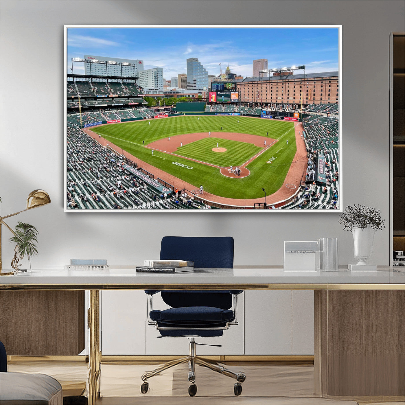 76426407-MGV-CV-36X24-Baseball Stadium Daytime – Panoramic Ballpark Canvas Wall Art, Sports Decor for Office, Man Cave, Game Room, Sports Bar, Baseball