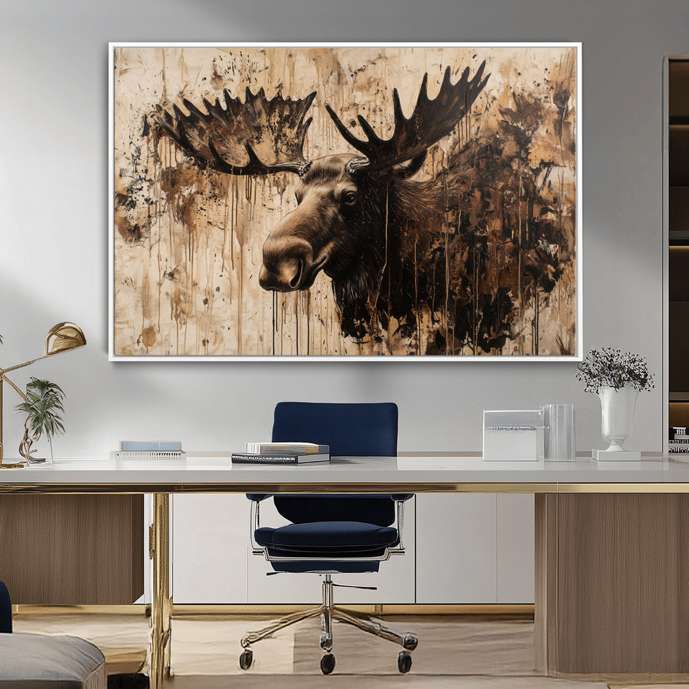83505059-MGV-CV-36X24-Majestic Moose Wall Art – Rustic Animal Canvas Painting – Wilderness Wildlife Decor with Earthy Tones for Cabin, Lodge, Farmhouse,