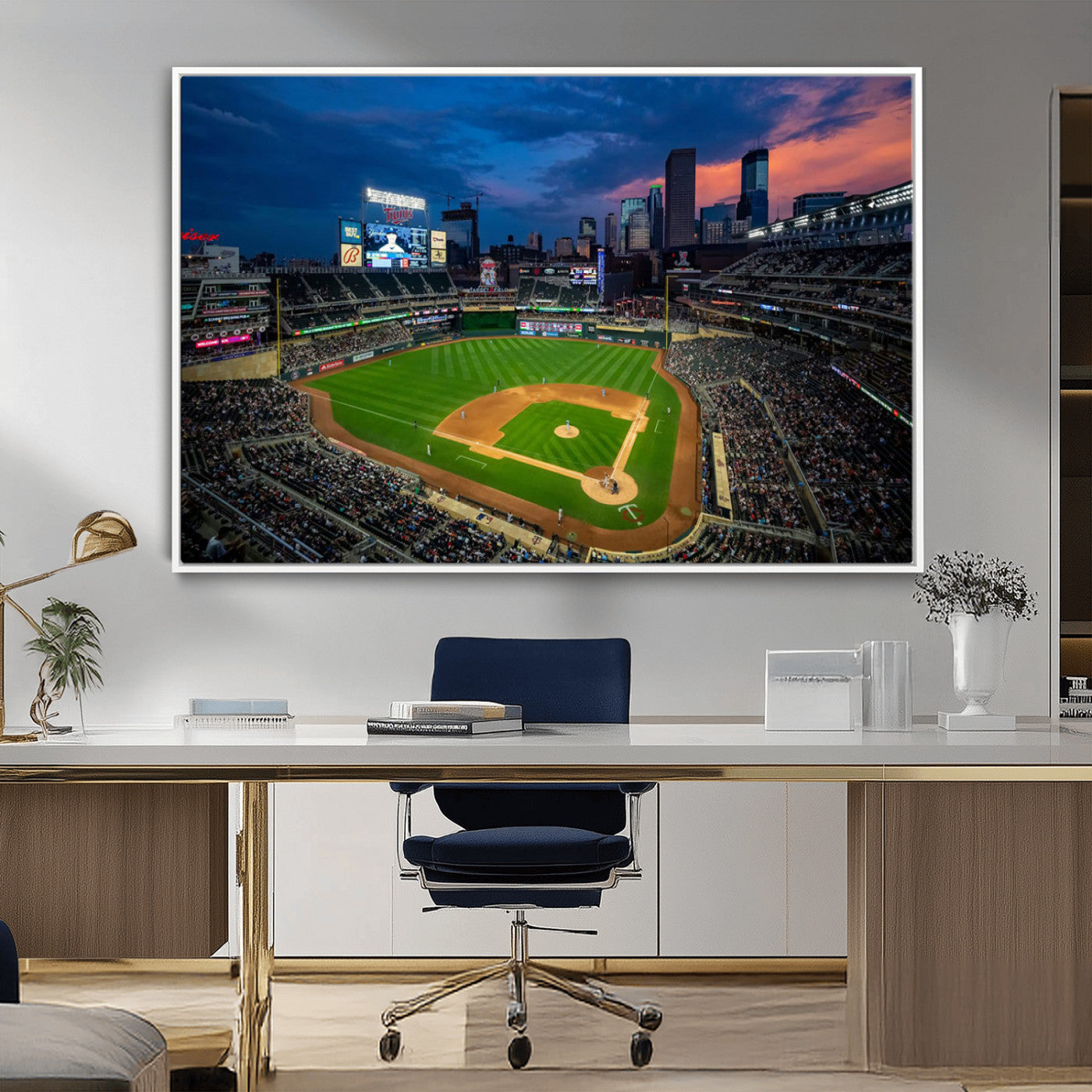 68222753-MGV-CV-36X24-Baseball Stadium Wall Art – Panoramic Night Game Canvas Print, Sports Decor for Man Cave, Office, Bar, or Living Room