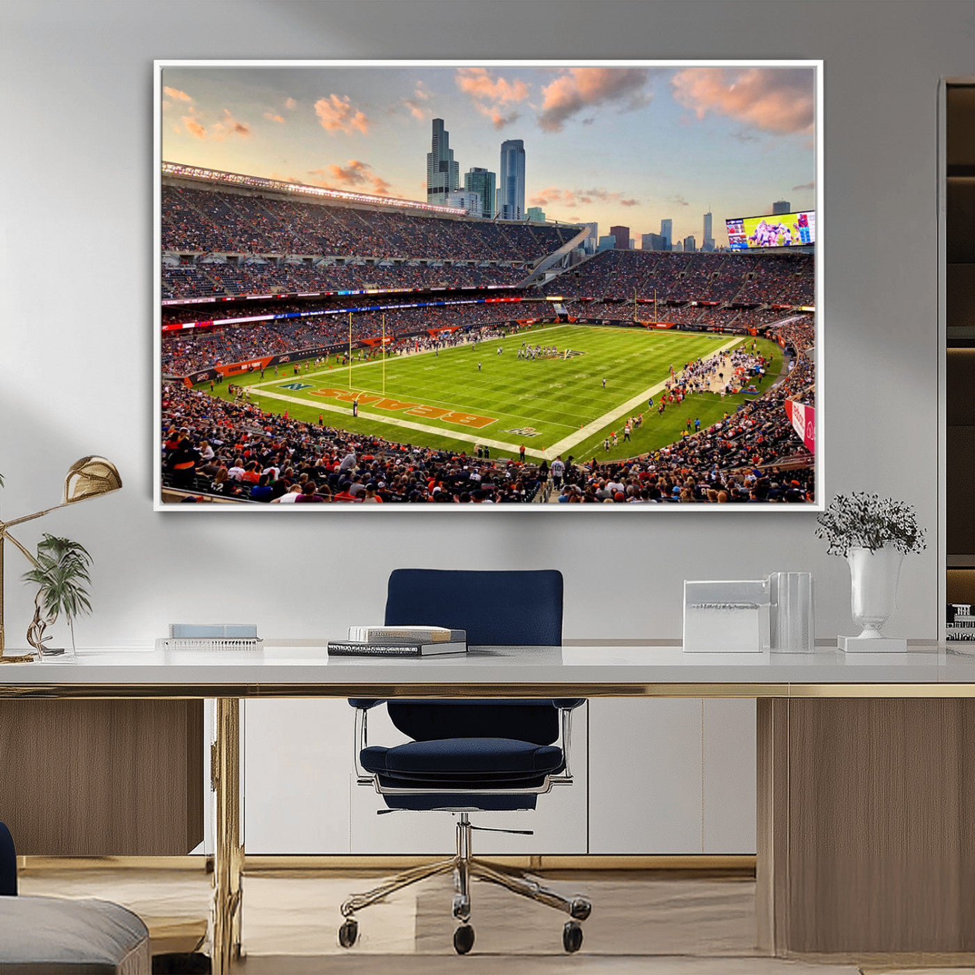 55377093-MGV-FC-36X24_White-Soldier Field Wall Art – Panoramic Chicago Bears Football Stadium Canvas Print, Game Day Sports Decor for Man Cave, Bar, Office,