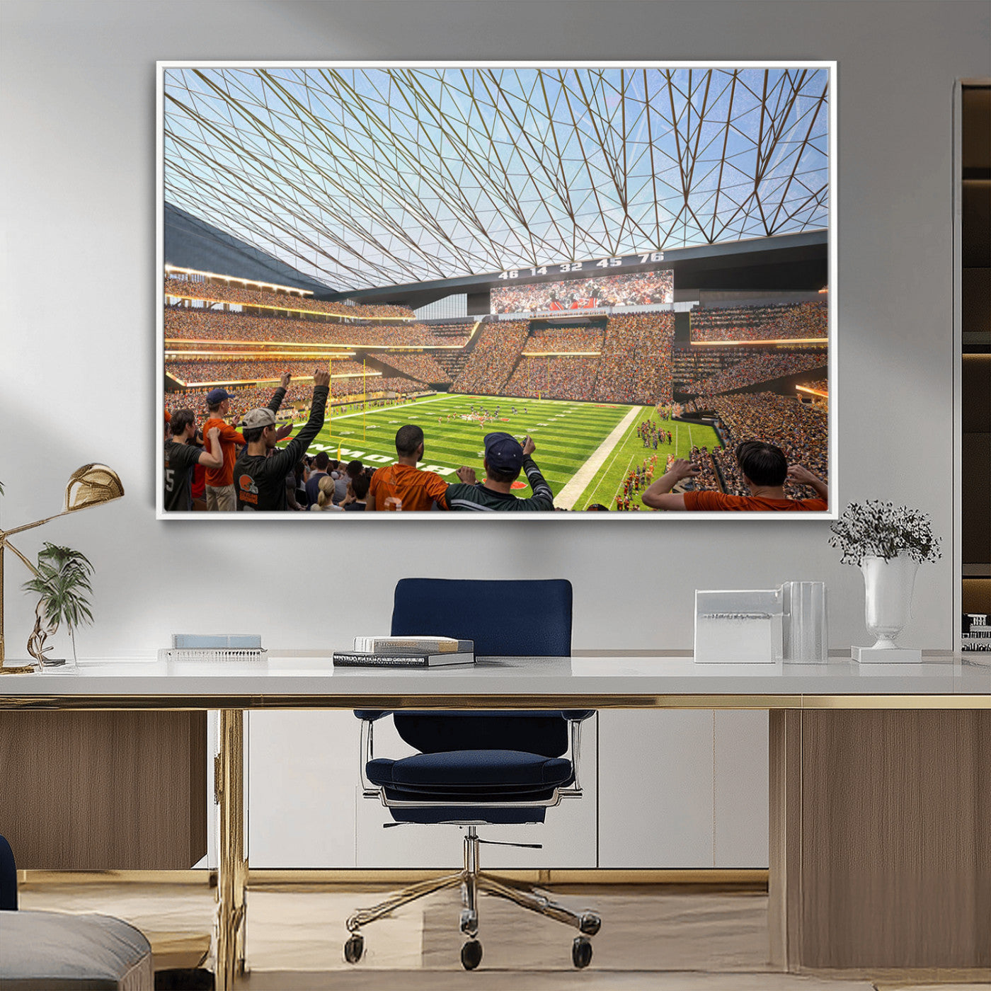 81960112-MGV-FC-36X24_White-Futuristic Football Stadium Wall Art – Modern Dome Arena Canvas Print, Chicago Bears Concept Design Sports Decor for Man Cave or