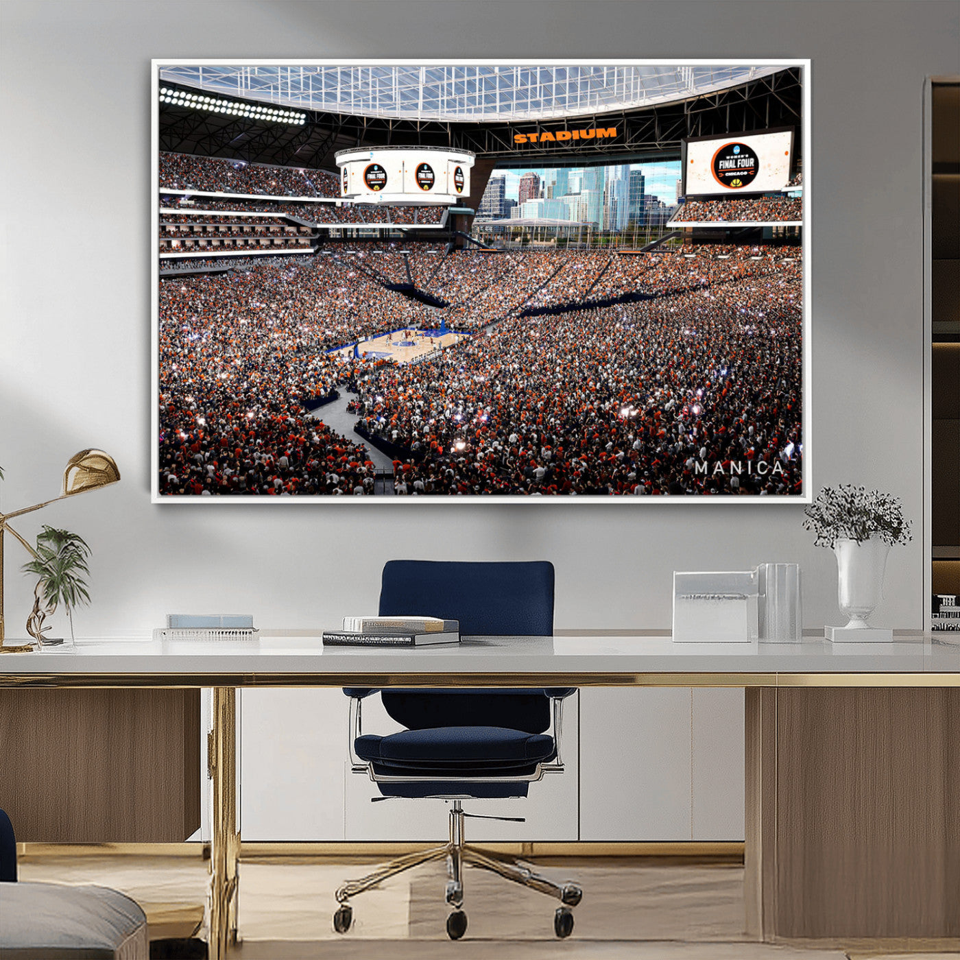 38616413-MGV-FC-36X24_White-Chicago Dome Stadium Wall Art – Futuristic Basketball Final Four Arena Canvas Print, Modern Sports Fan Decor for Man Cave or