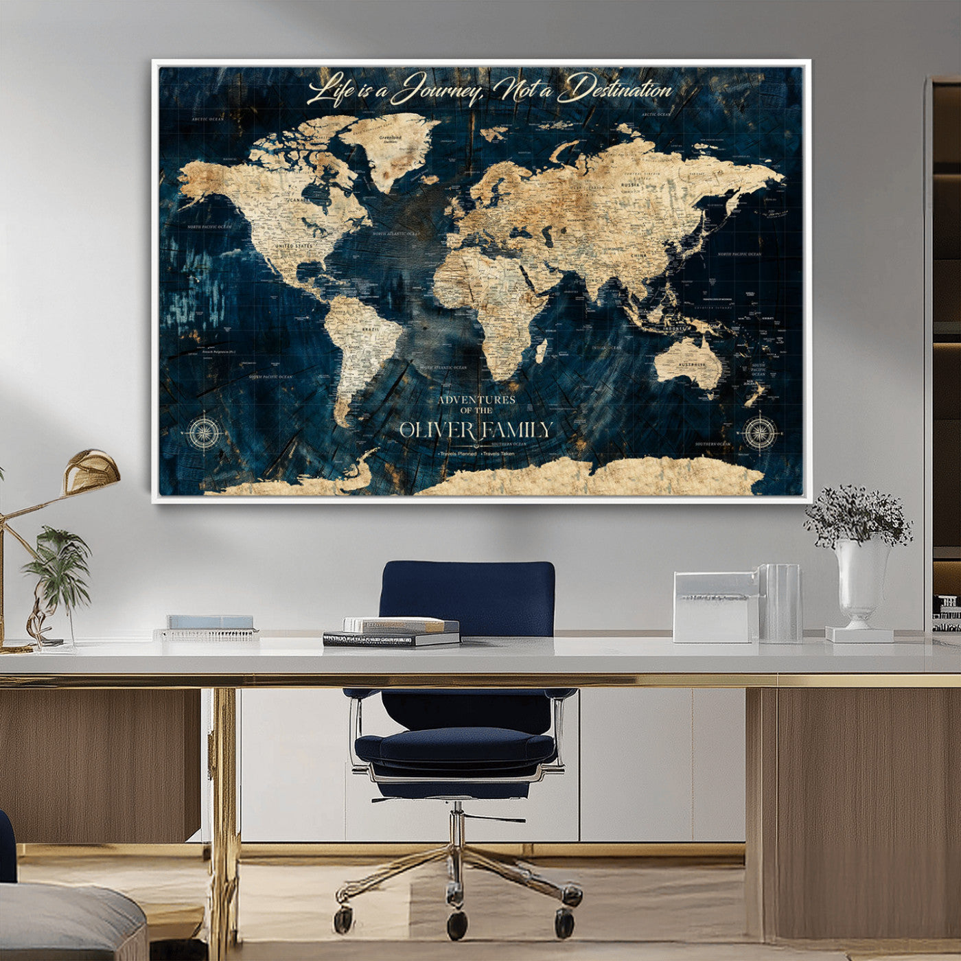 36970886-MGV-FC-36X24_White-Life is a Journey Not a Destination World Map Rustic Navy Beige Vintage Travel Wall Art Adventure Quote Canvas Print for Home