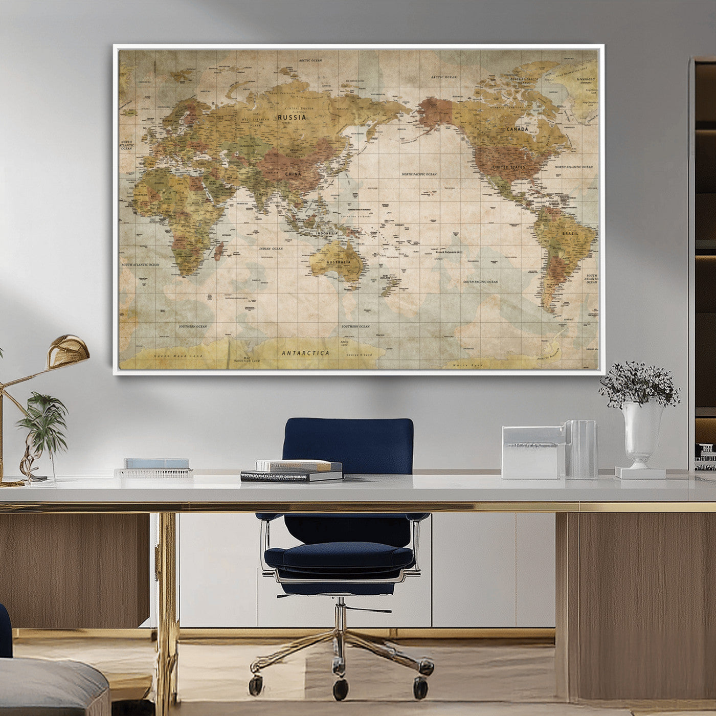73306535-MGV-CV-36X24-World Map Wall Art – Rustic Canvas Print, Antique Travel Decor for Living Room, Bedroom, Office, Study, Man Cave