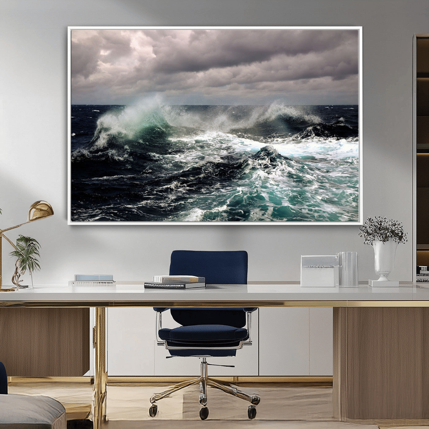 38622353-MGV-CV-36X24-Stormy Ocean Waves Canvas Wall Art – Framed Turbulent Sea Print, Large Nature Canvas for Coastal, Living Room, or Office Spaces