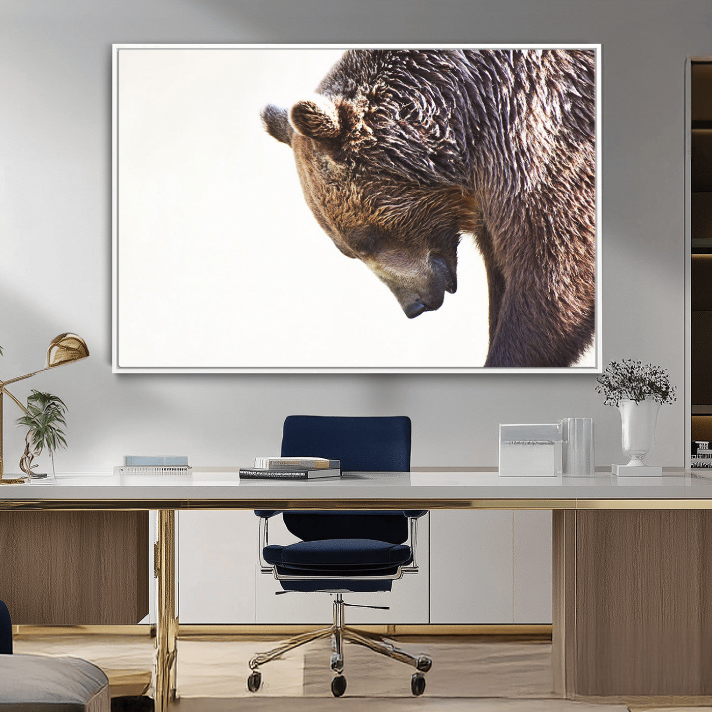 14405507-MGV-CV-36X24-Bear Wall Art – Wildlife Canvas Print with Rustic Animal Portrait and Minimalist Background, Nature Inspired Photography for