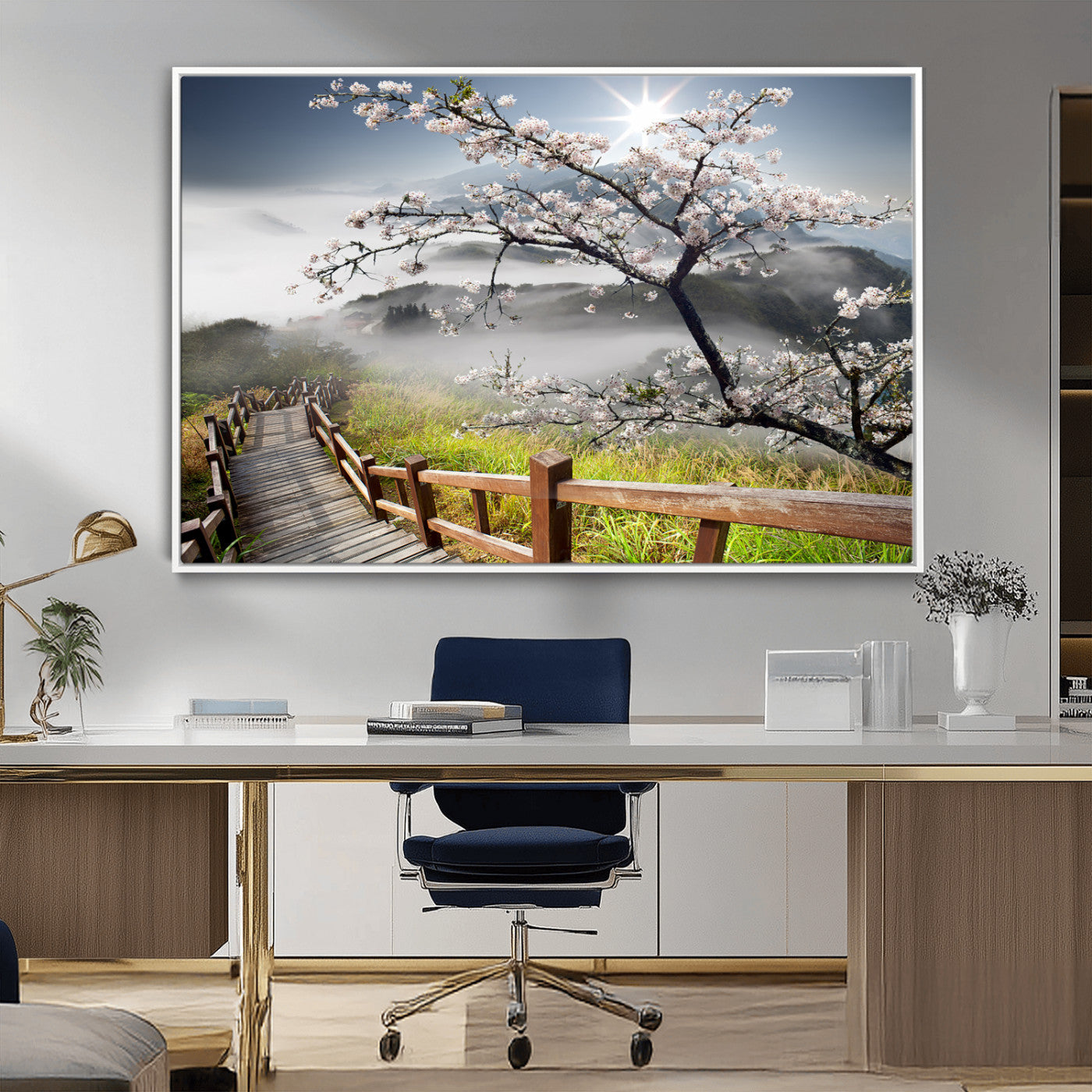 34632598CRY-MGV-CV-36X24-Sakura Cherry Blossom Pathway Canvas Wall Art – Tranquil Walk Through Blossoming Nature – Ready to Hang