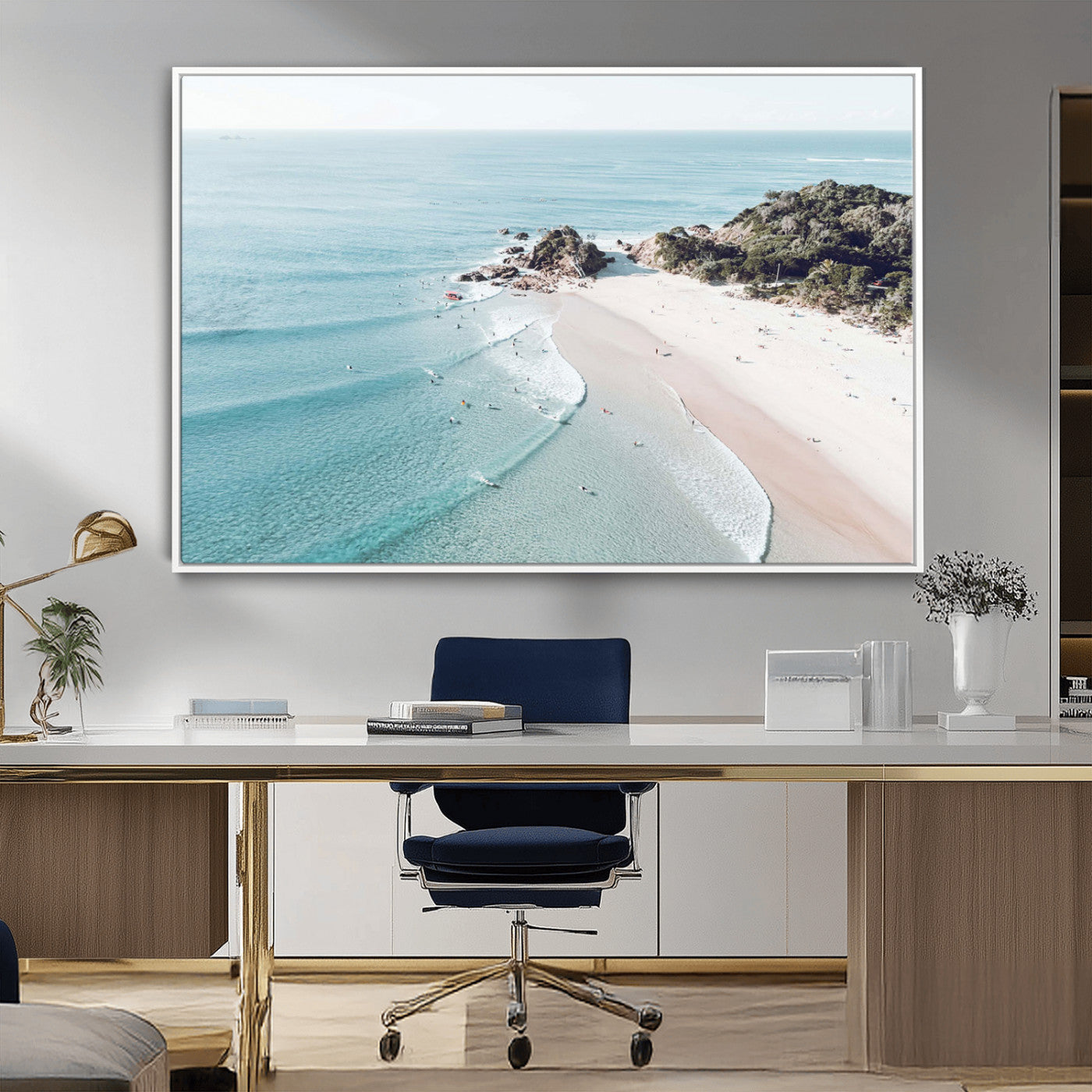 79395467-MGV-CV-36X24-Coastal Wall Art – Aerial Beach Canvas Print, Ocean Waves and Sandy Shore Photography Decor for Bedroom, Living Room, Office,