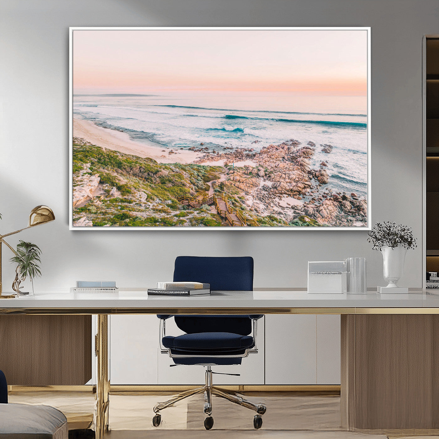 27332135-MGV-CV-36X24-Coastal Sunset Wall Art – Ocean Waves and Rocky Shore Canvas Print, Scenic Seaside Photography Decor for Bedroom, Living Room,