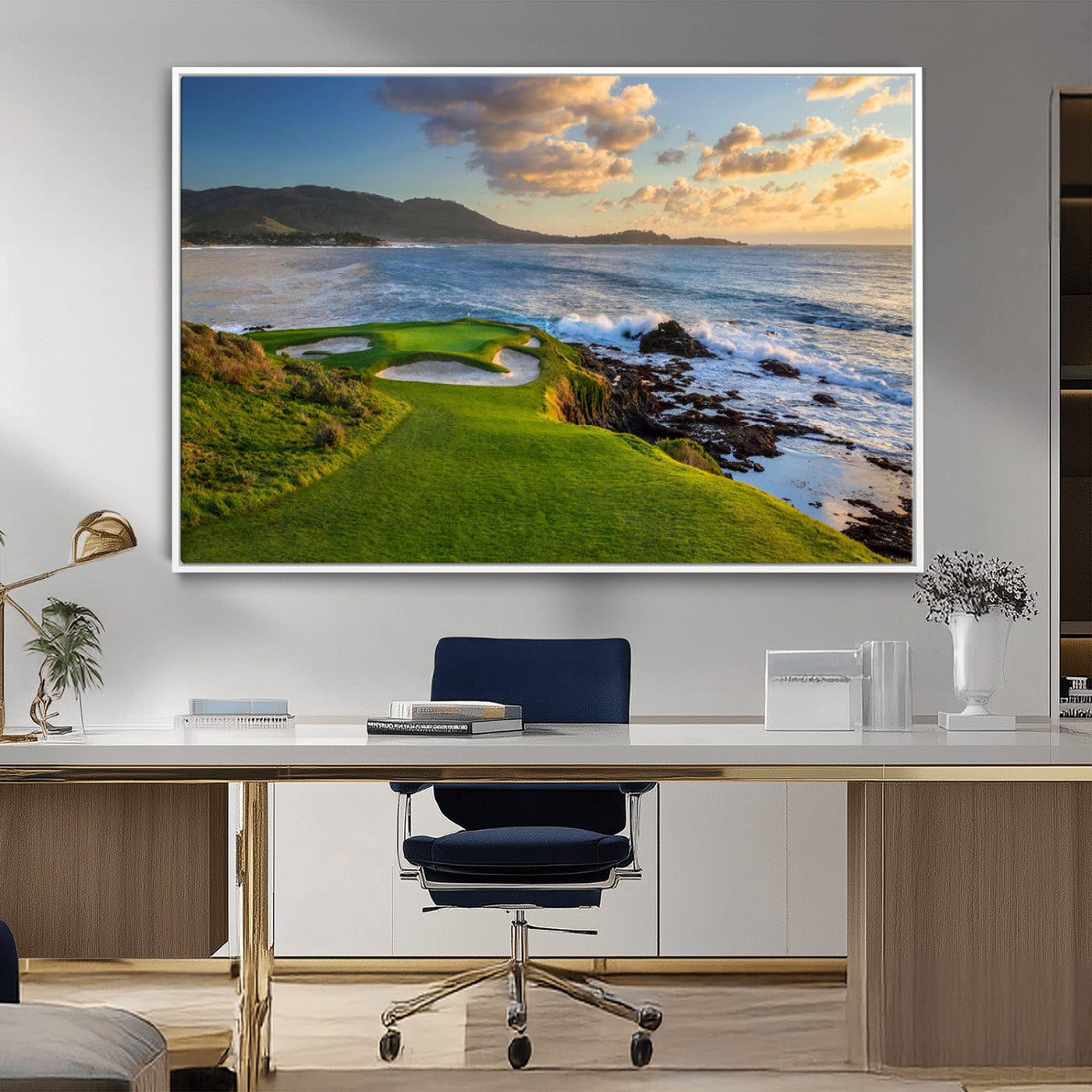 67486665-MGV-CV-36X24-Golf Course Wall Art – Pebble Beach Oceanfront Canvas Print, Coastal Fairway Photography Sports Decor for Living Room, Office, Man
