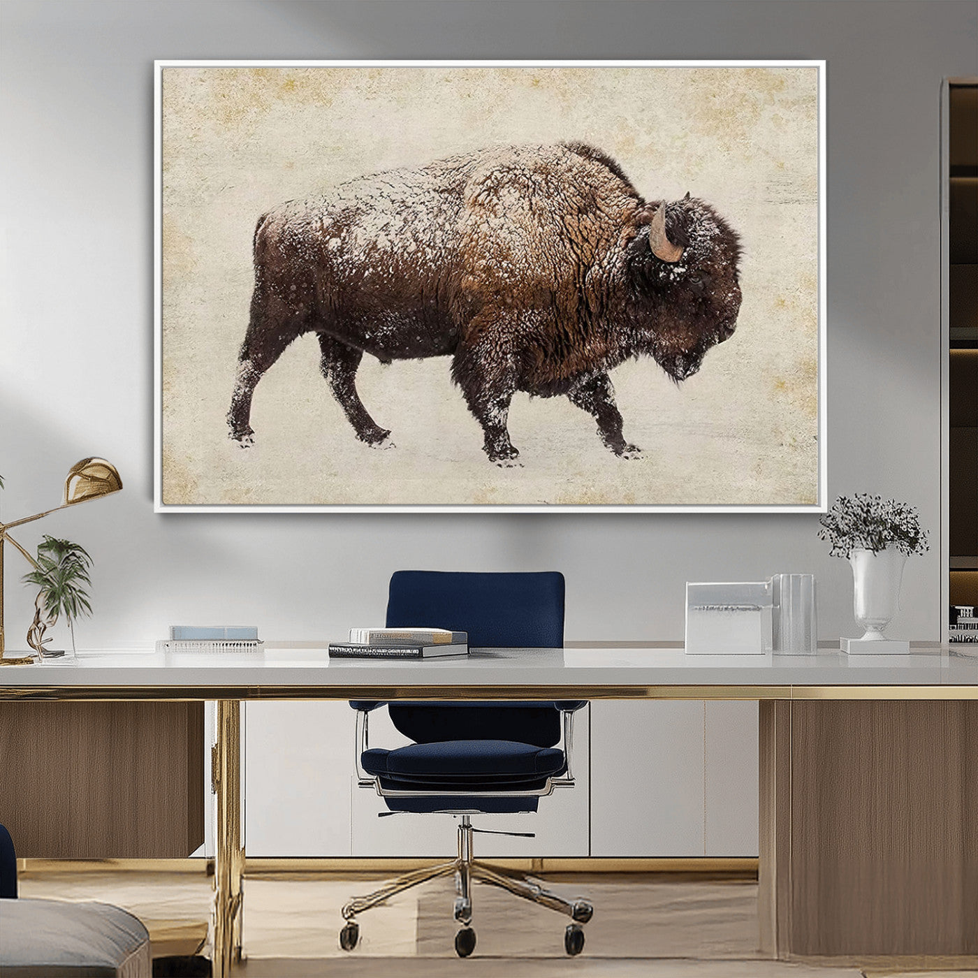 54810031-MGV-CV-36X24-Western Wall Art – Snow Covered Bison Canvas Print, Rustic Wildlife Photography Decor for Bedroom, Living Room, Office, Lodge,