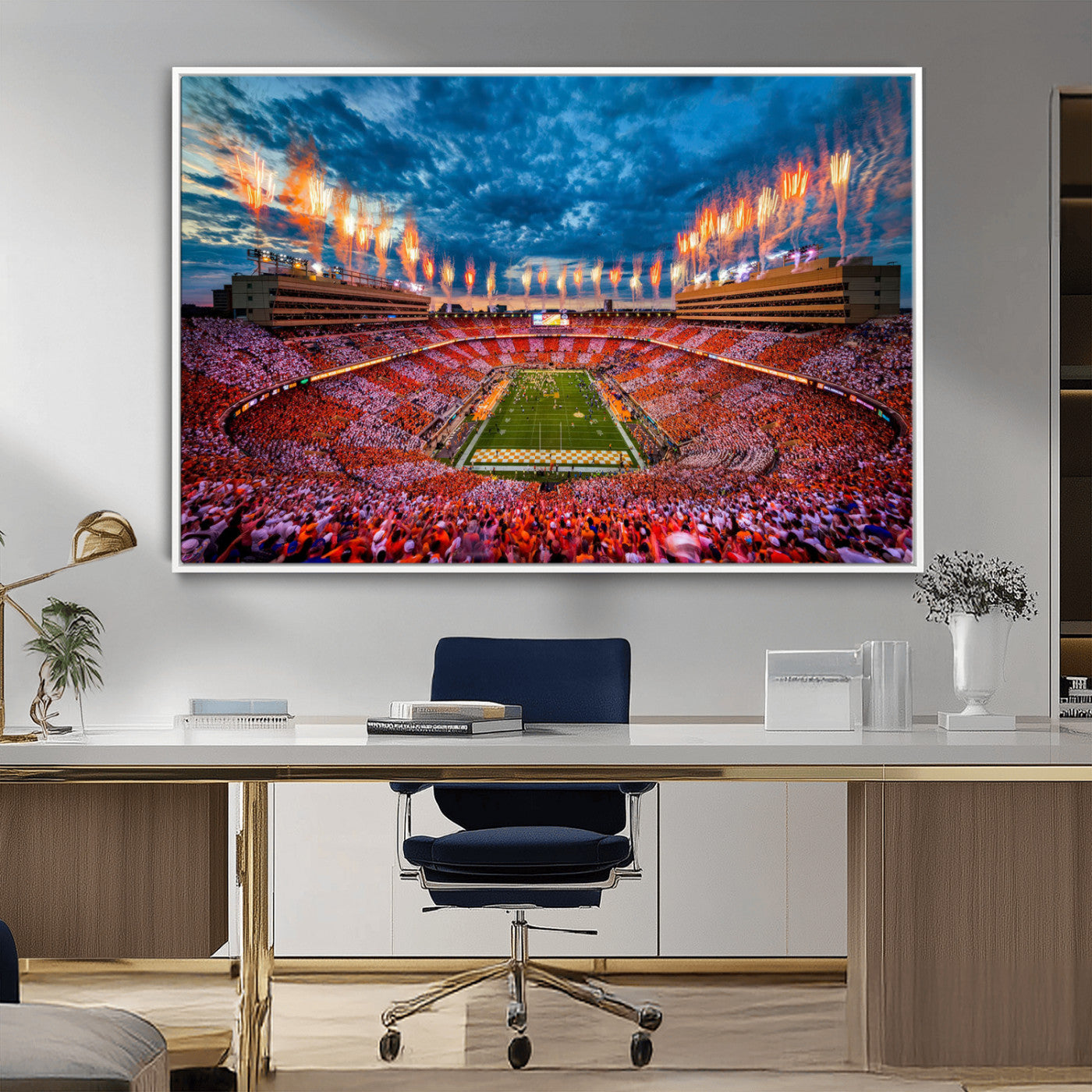 94266219-MGV-CV-36X24-Neyland Stadium Wall Art – Panoramic Tennessee Volunteers Checkerboard Crowd Fireworks Canvas Print, Football Game Day Sports