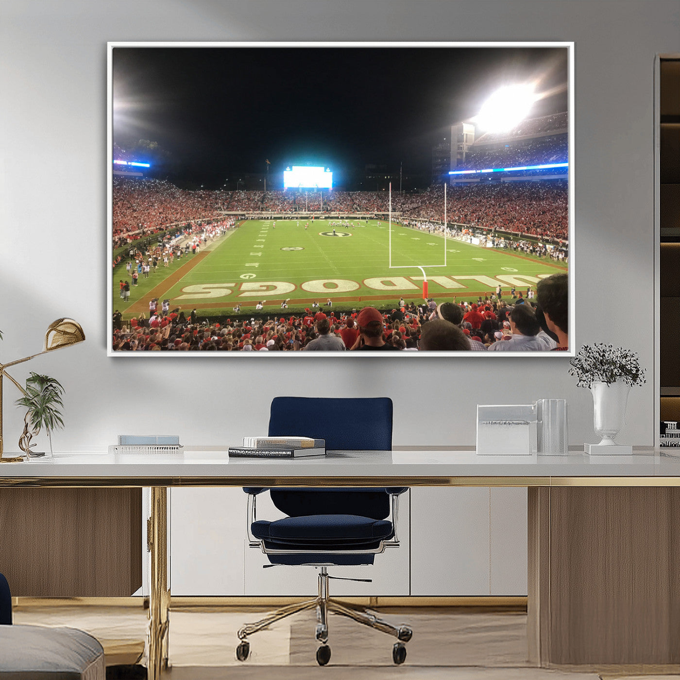 16230786-MGV-CV-36X24-Georgia Bulldogs Stadium Wall Art – Night Game Football Field Canvas Print, Panoramic Sports Decor for Home, Office, Fan Cave
