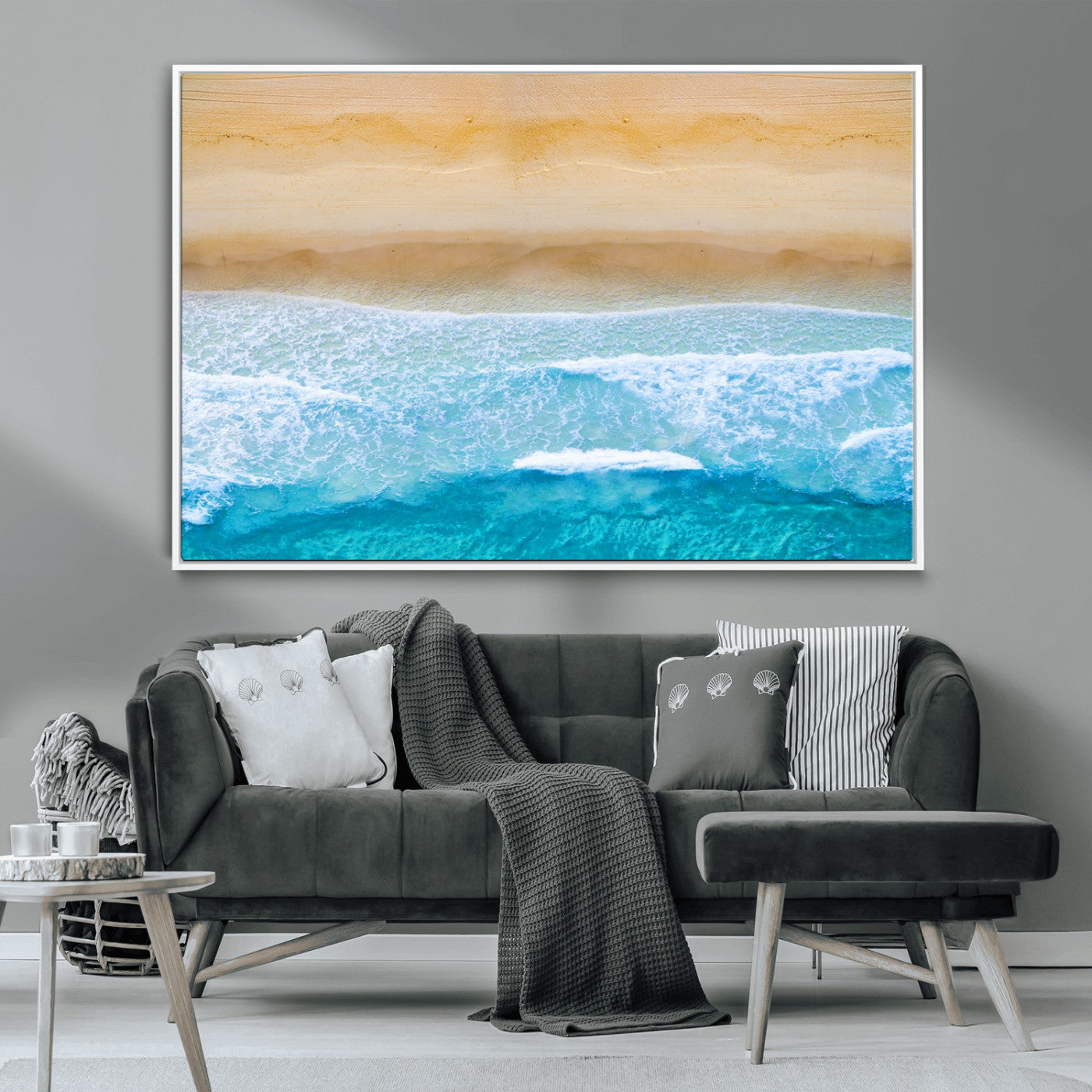 43046-MGV-CV-36X24-Aerial Beach Wall Art – Serene Ocean Waves & Sandy Shore Canvas Print, Coastal Home Decor for Living Room, Bedroom or Office