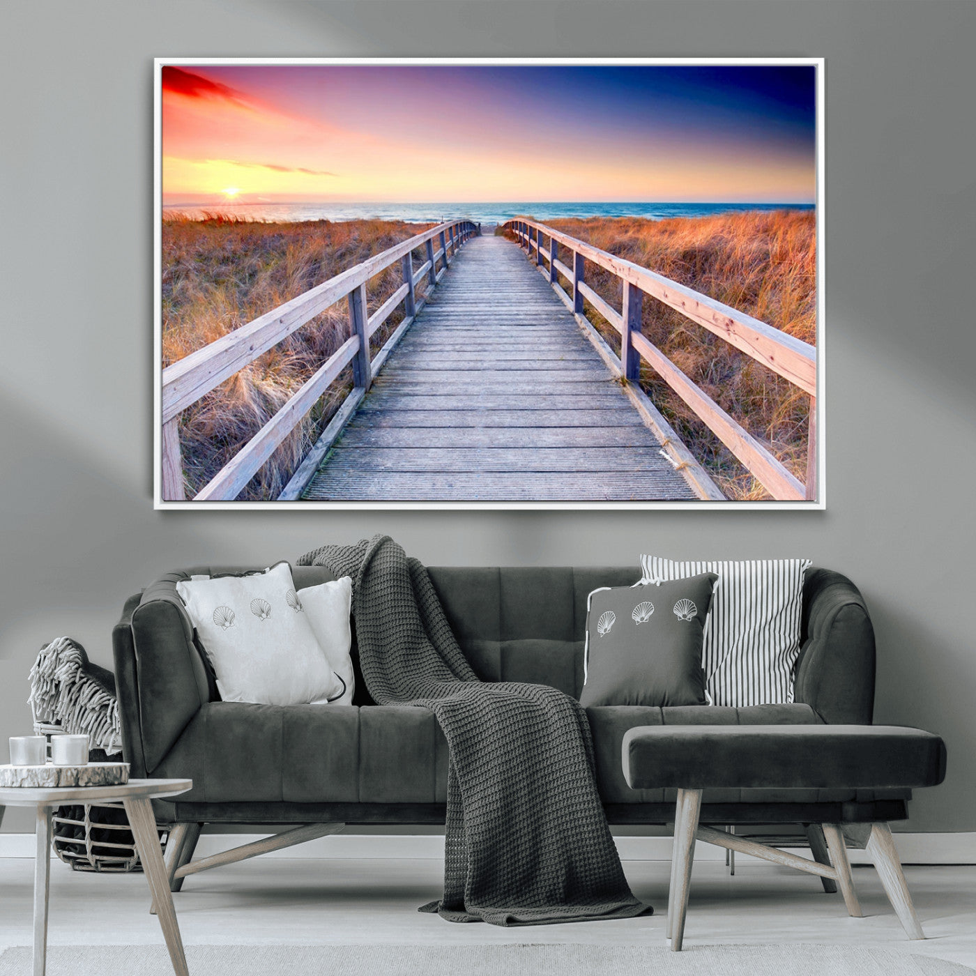 60625-MGV-CV-36X24-Beach Boardwalk Sunrise Wall Art – Coastal Pathway to Ocean Canvas Print, Seaside Landscape Decor for Home or Office