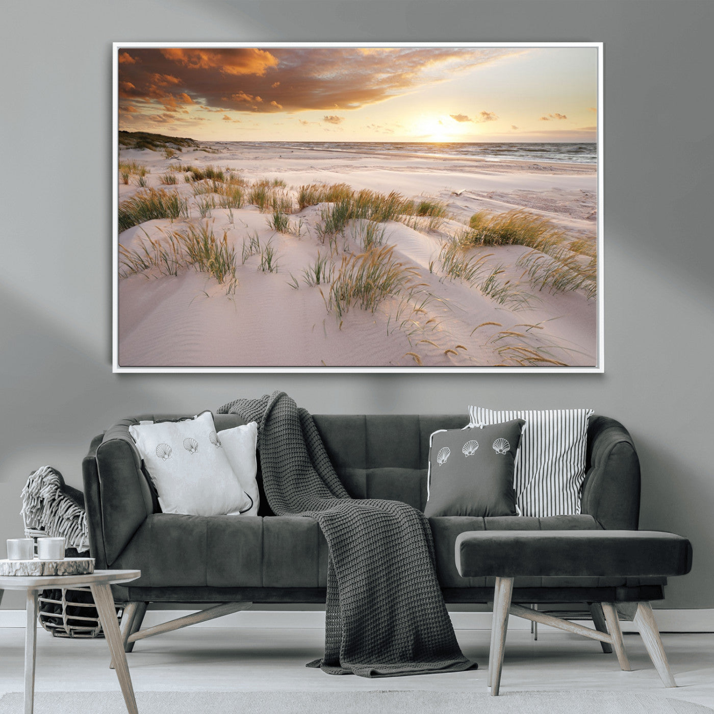 61246-MGV-CV-36X24-Coastal Sand Dunes Wall Art – Serene Beach Sunset Canvas Print with Grasses and Ocean View, Tranquil Seaside Decor for Living Room