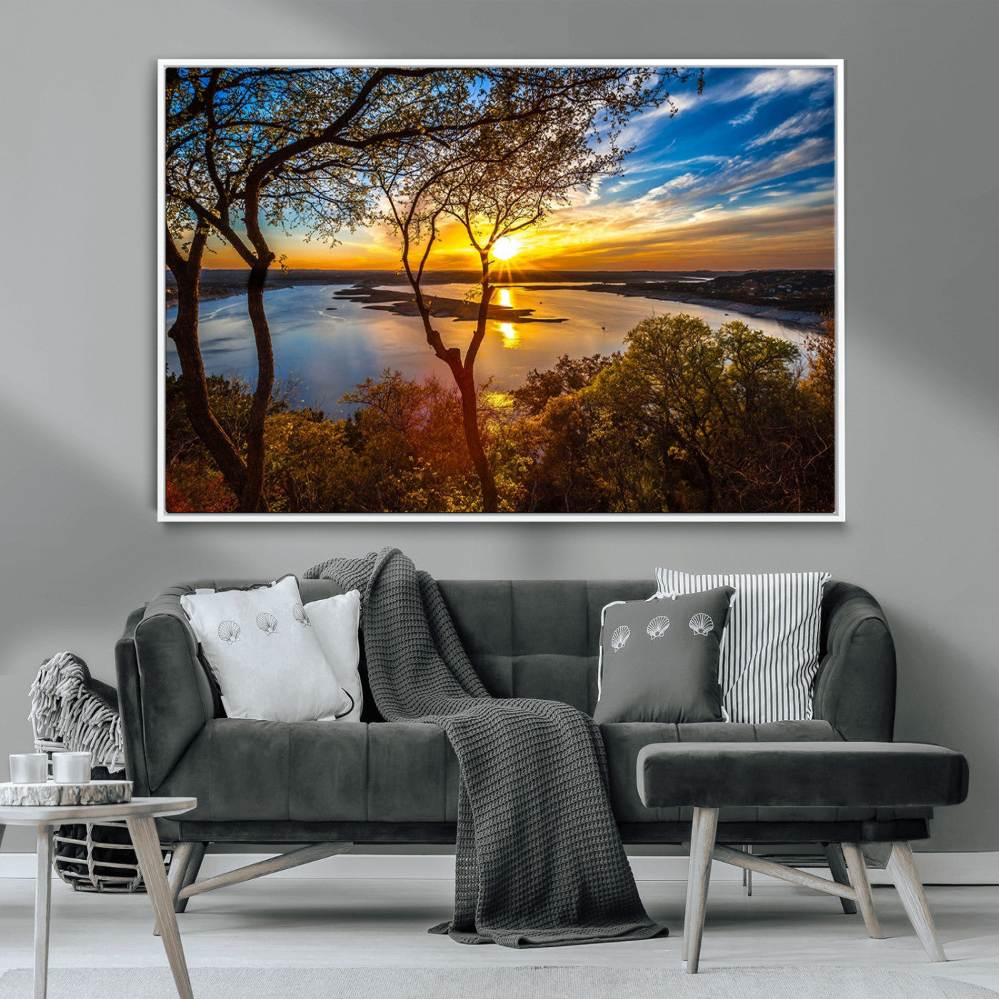 71863-MGV-CV-36X24-Lake Sunset Wall Art – Scenic Nature Canvas Print with Trees and Golden Sky, Serene Landscape Decor for Living Room, Bedroom or
