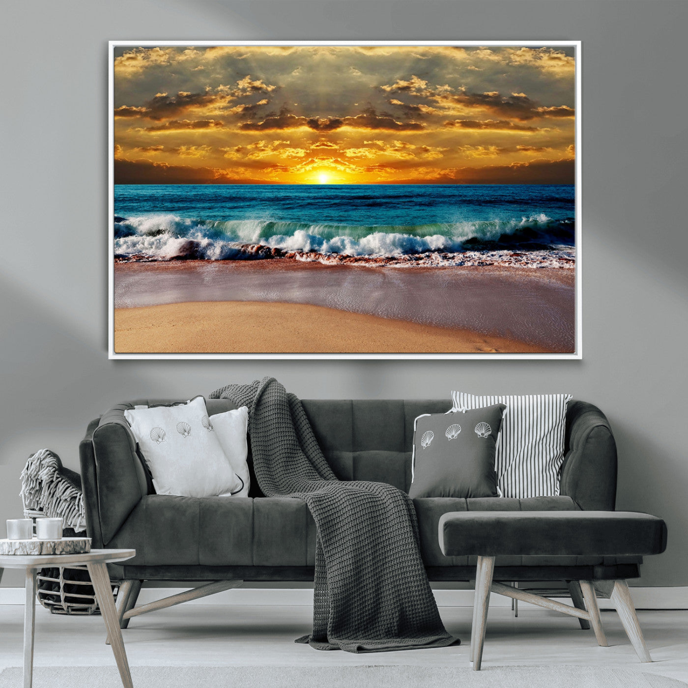 83389-MGV-CV-36X24-Ocean Sunrise Wall Art – Vibrant Beach Waves Canvas Print, Coastal Seascape Decor for Living Room or Office