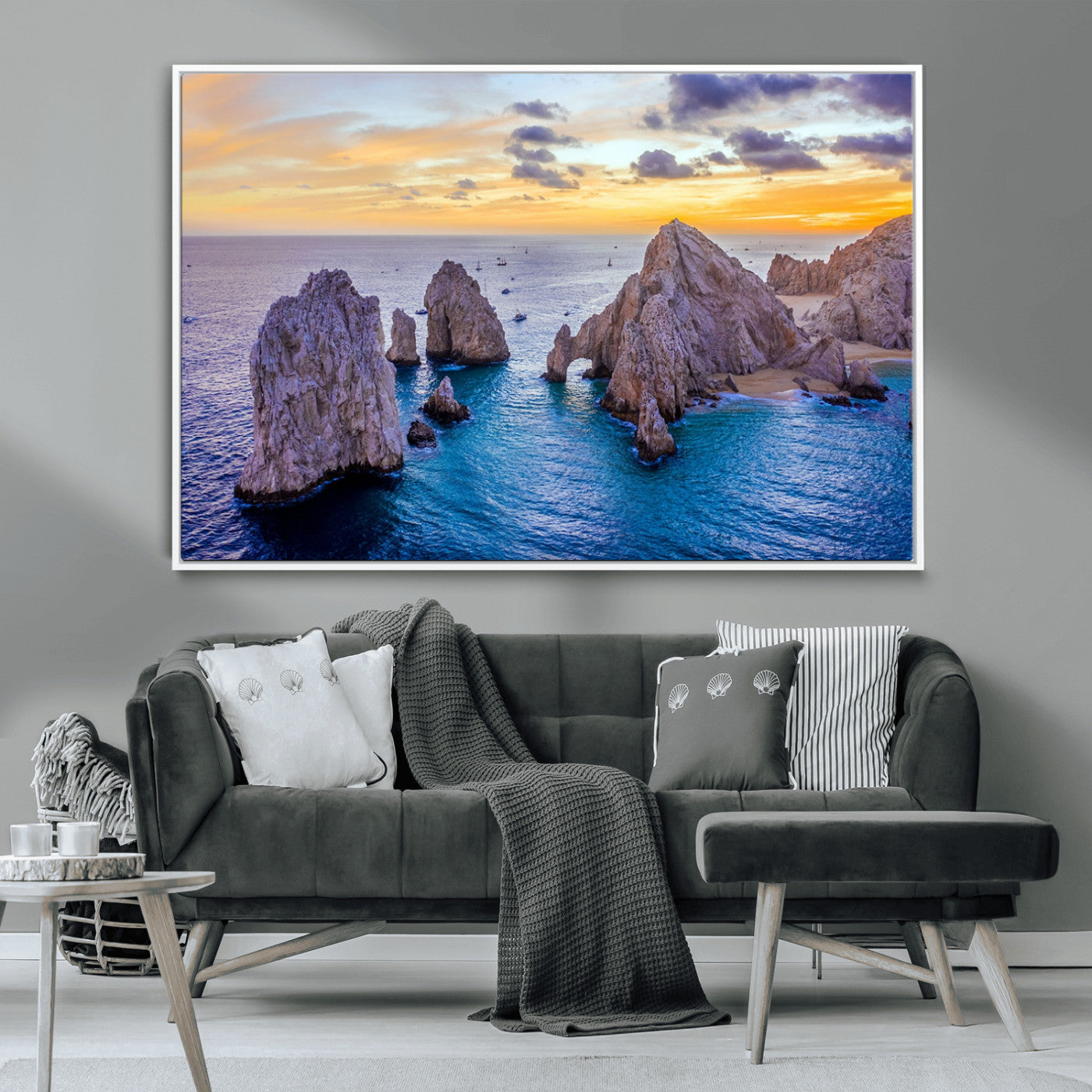 72955-MGV-CV-36X24-Ocean Rock Formation Wall Art – Sunset Coastal Seascape Print, Beach Landscape Decor for Living Room or Office