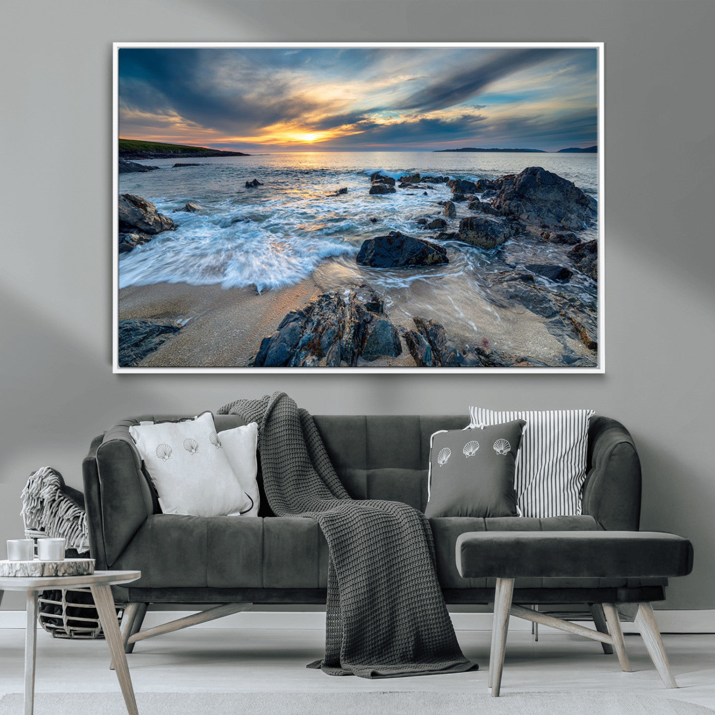 17902-MGV-CV-36X24-Rocky Shore Ocean Sunset Wall Art – Coastal Seascape Canvas Print, Nature Beach Decor for Living Room or Office