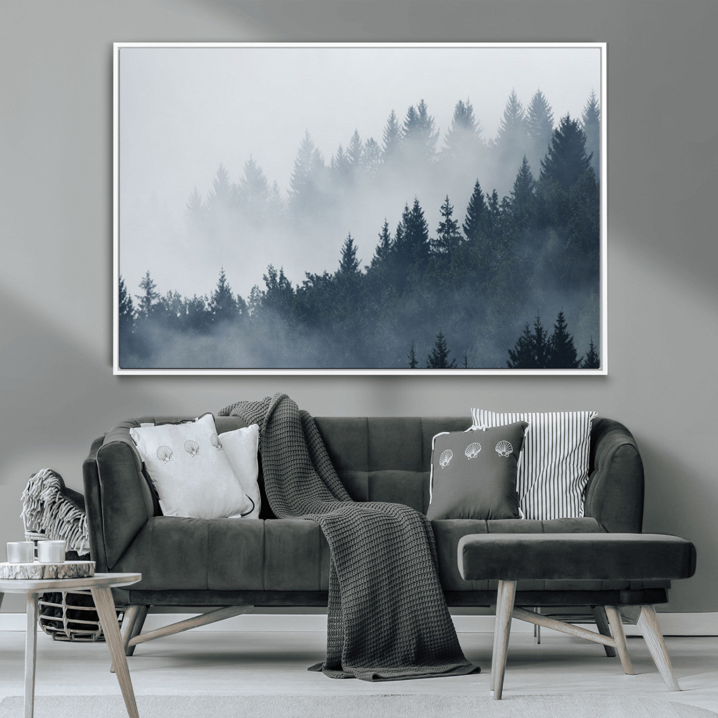 23671-MGV-CV-36X24-Misty Forest Wall Art – Serene Foggy Pine Trees Landscape Canvas Print, Tranquil Nature Decor for Living Room, Bedroom or Office
