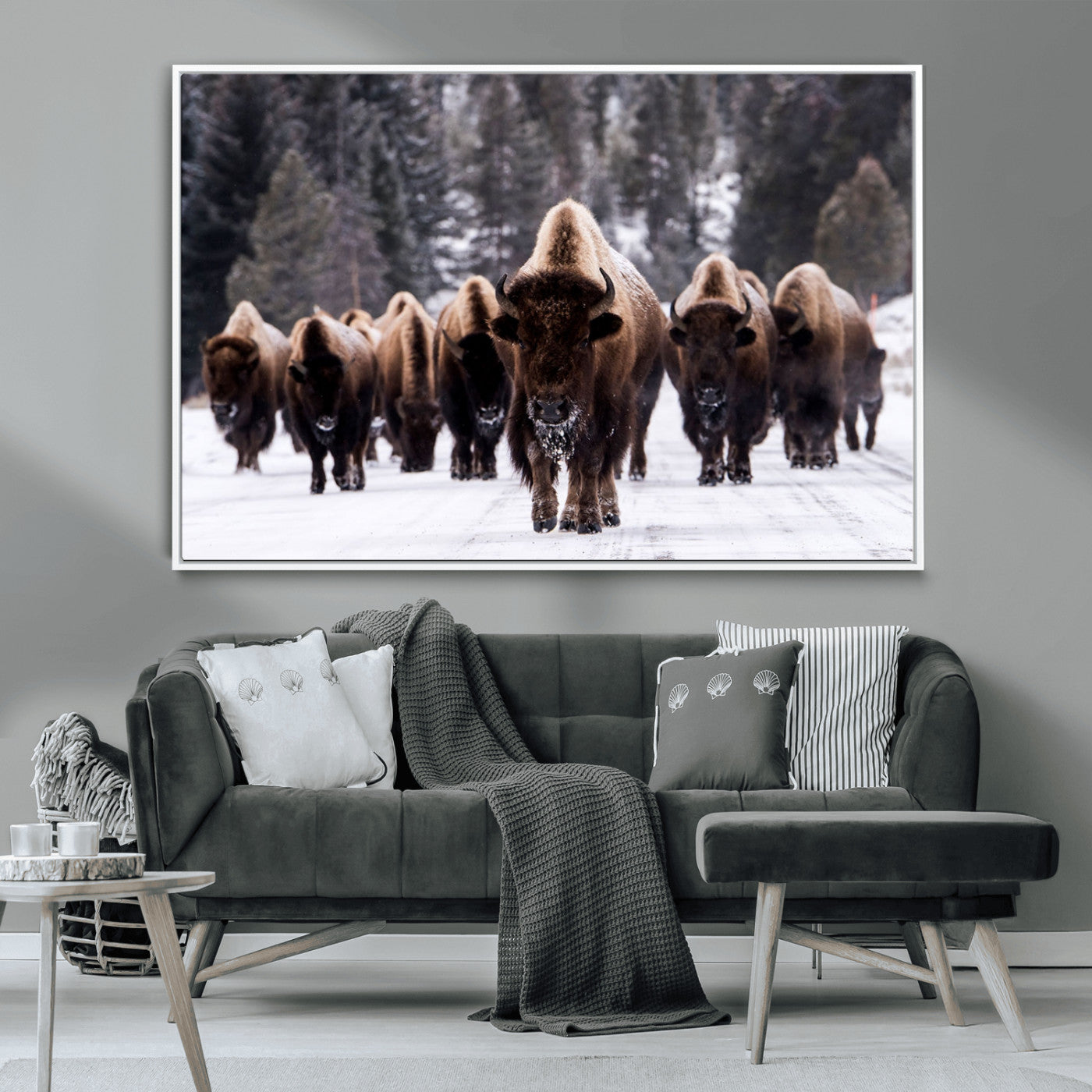 66871-MGV-CV-36X24-Bison Herd Wall Art – Wildlife Buffalo Canvas Print, Rustic Western Nature Photography Decor for Living Room, Office, Cabin, or