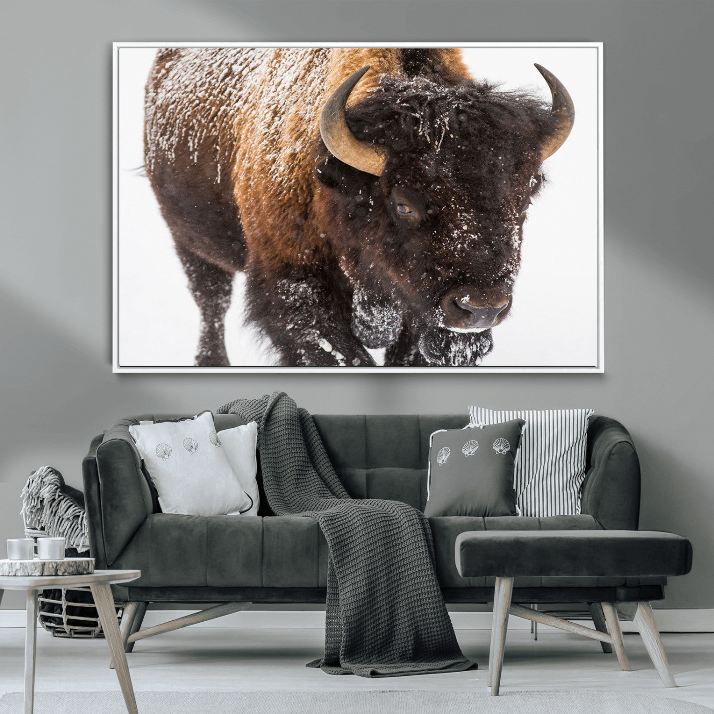 65605-MGV-CV-36X24-Snow Bison Wall Art – Close Up Buffalo Canvas Print, Rustic Western Wildlife Photography, Farmhouse Cabin Lodge Decor for Living