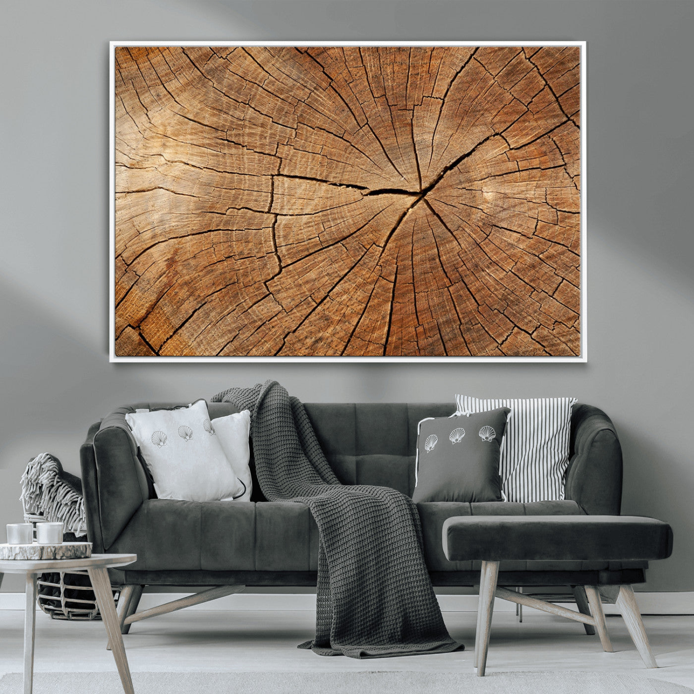61710-MGV-CV-36X24-Tree Rings Wall Art – Rustic Wood Grain Canvas Print of Tree Trunk Cross Section, Nature Inspired Decor for Cabin, Office, Living